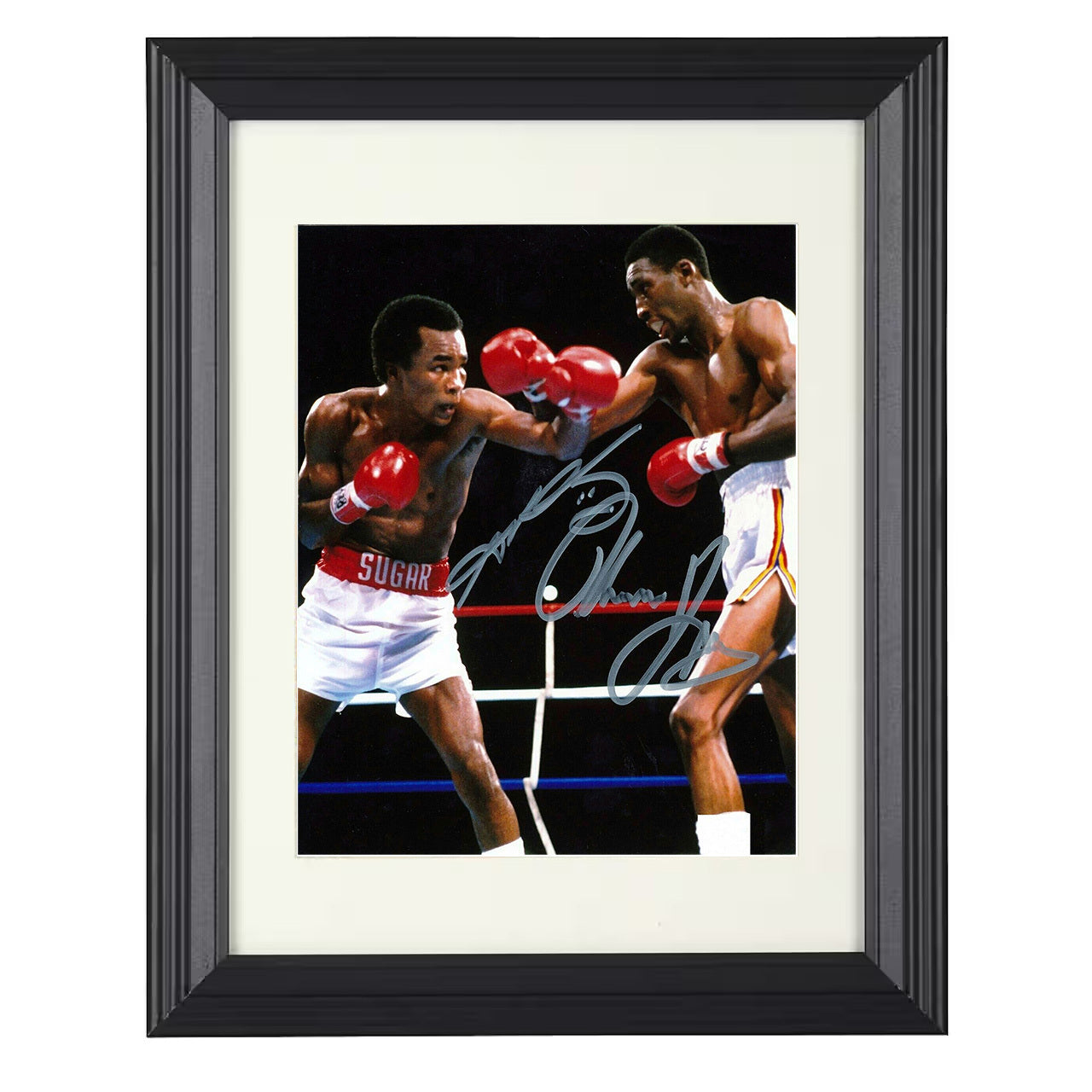 Sugar Ray Leonard vs Thomas Hearns - Championship Fight Action 8x10 black framed boxing print
