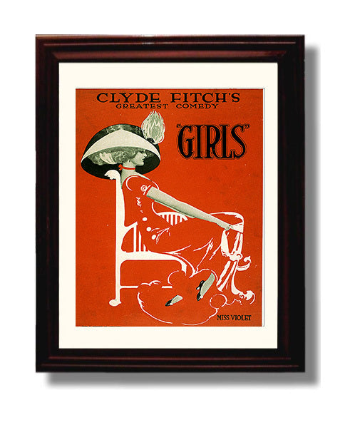 Girls by Clyde Fitch - Miss Violet - Vintage Burlesque - 8x10 Beveled Frame