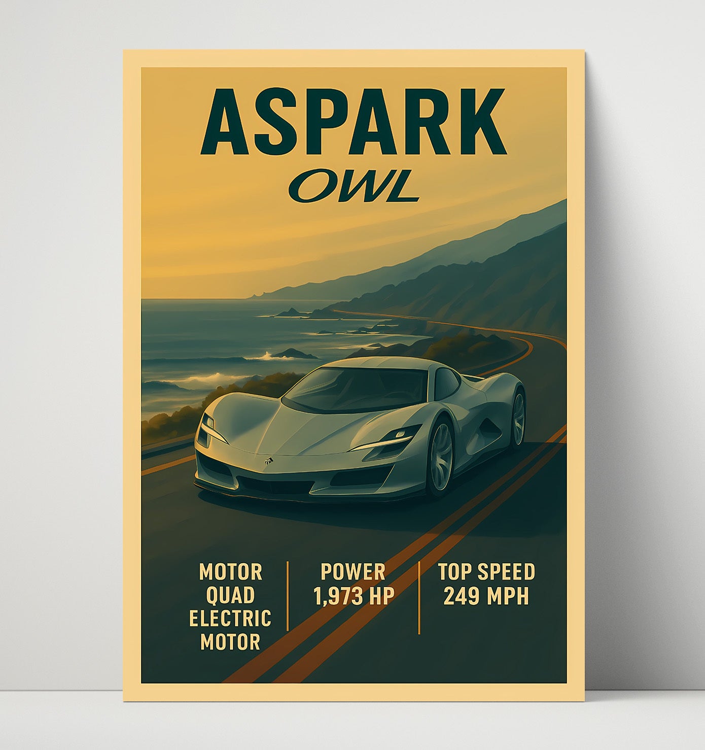 Aspark Owl Electric Hypercar Monster Vintage 16x20 Unframed Print automotive wall art print – Automotive Wall Art decor