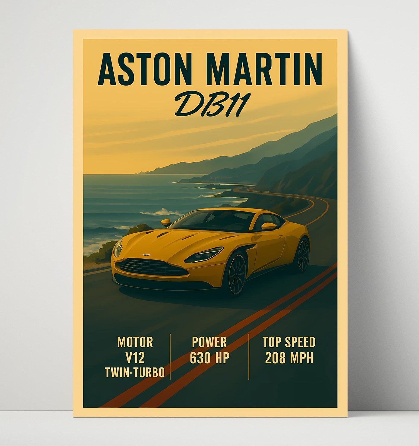 Aston Martin DB11 Grand Touring V12 Vintage 16x20 Unframed Print automotive wall art print – Automotive Wall Art decor