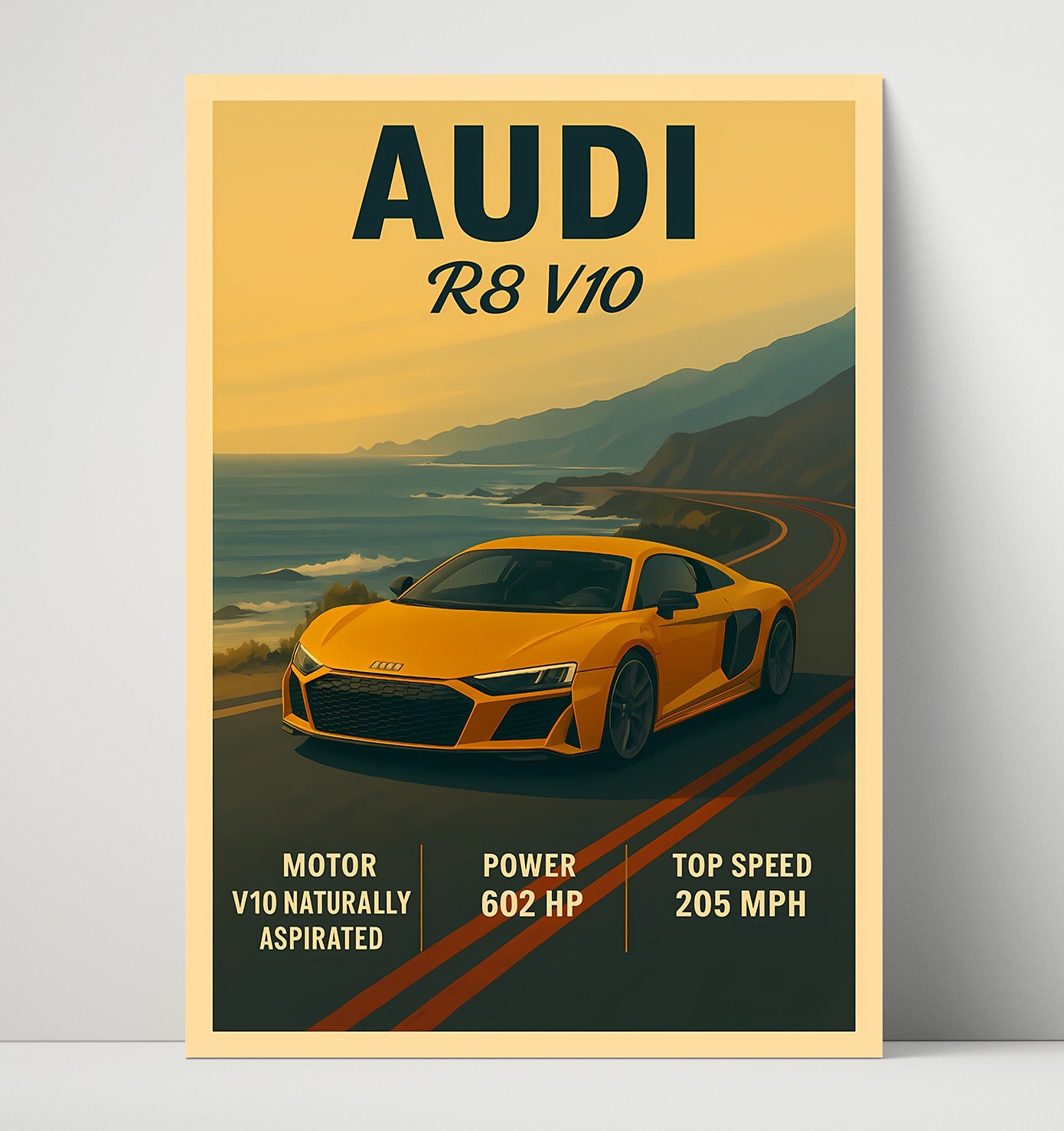 Audi R8 V10 Naturally Aspirated Supercar Vintage 16x20 Unframed Print automotive wall art print – Automotive Wall Art decor