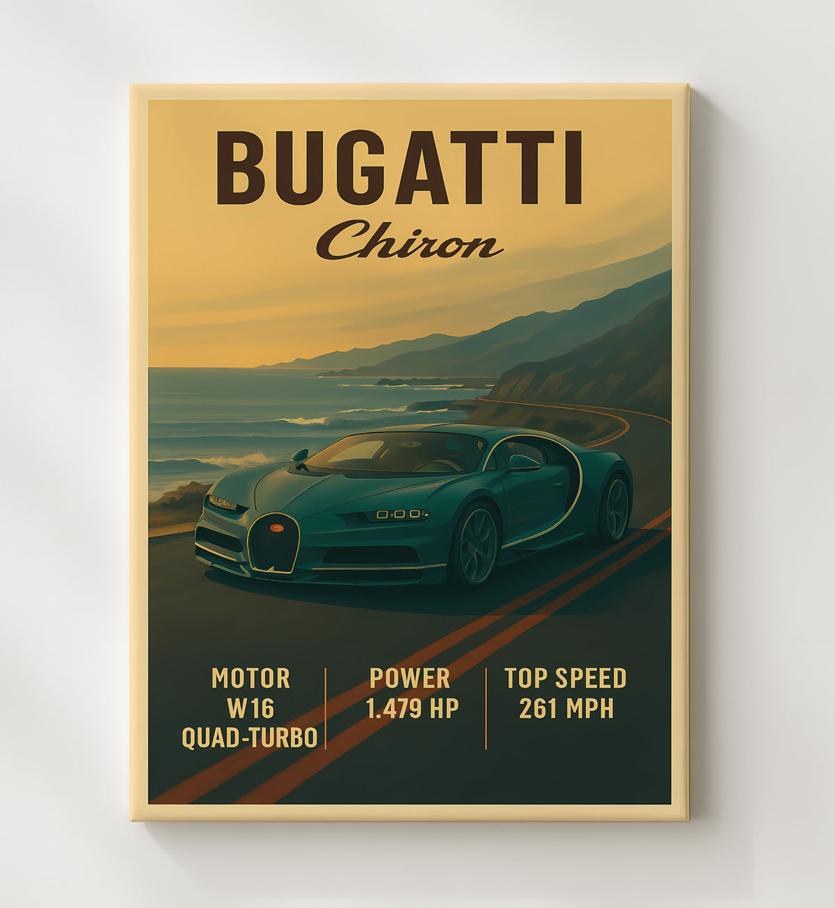 Bugatti Chiron W16 Quad Turbo Hypercar 16x20 Gallery Frame vintage automotive wall art