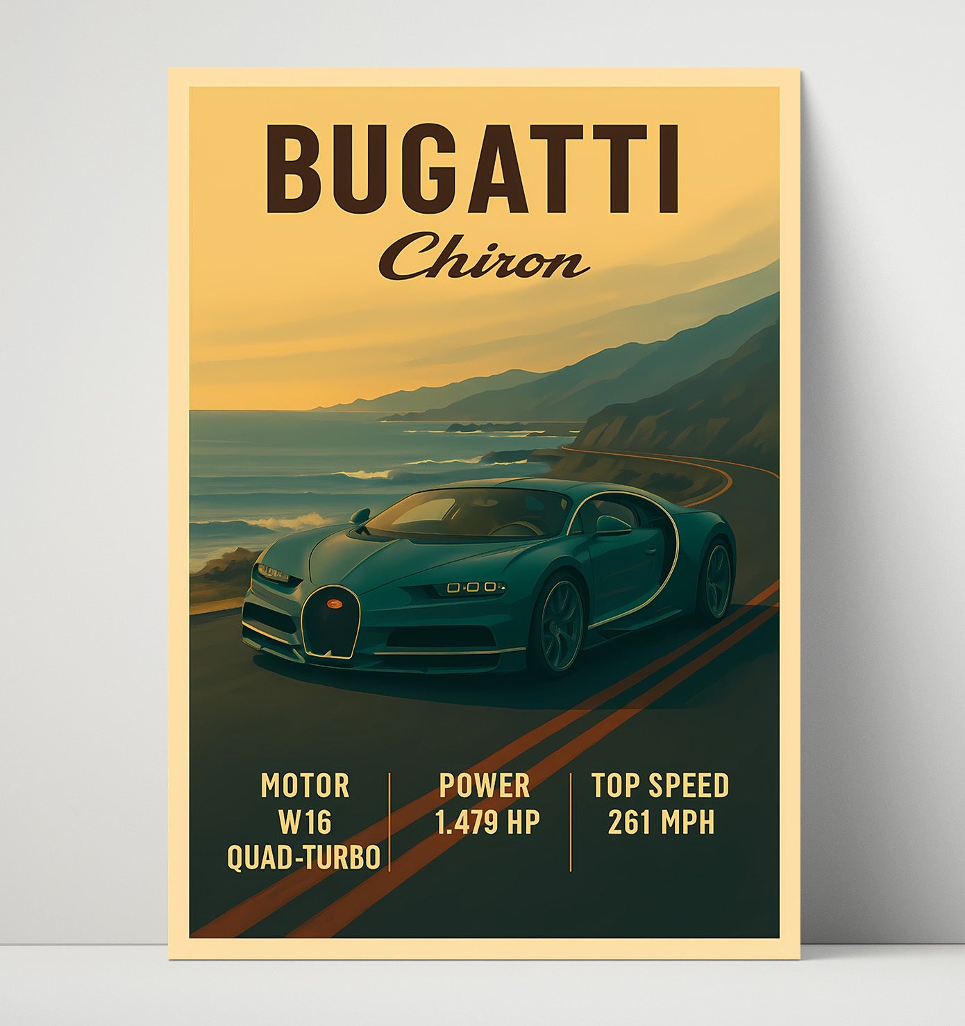Bugatti Chiron W16 Quad Turbo Hypercar Vintage 16x20 Unframed Print automotive wall art print – Automotive Wall Art decor