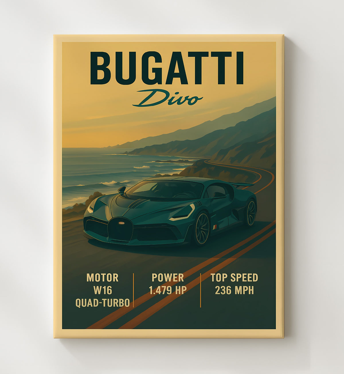 Bugatti Divo W16 Quad Turbo Hypercar 16x20 Gallery Frame vintage automotive wall art