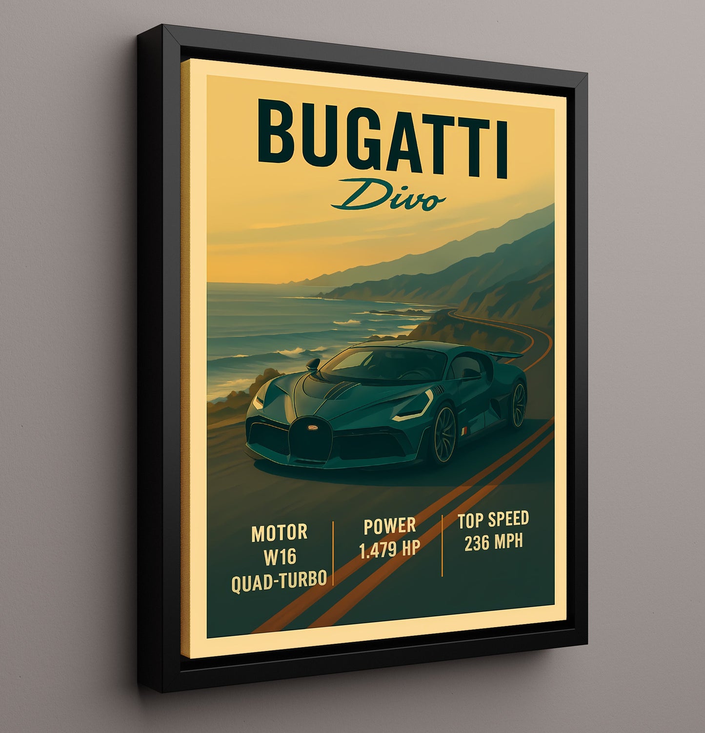 Bugatti Divo W16 Quad Turbo Hypercar 20x24 Canvas vintage automotive wall art