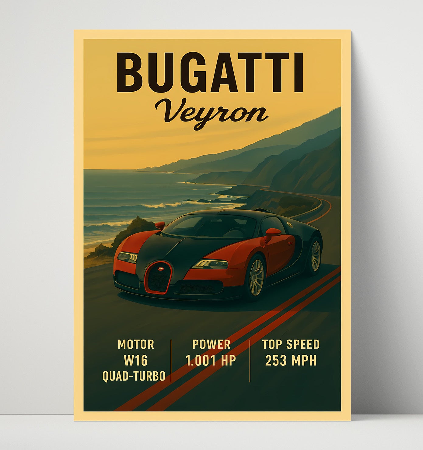 Bugatti Veyron W16 Quad Turbo Pioneer Vintage 16x20 Unframed Print automotive wall art print – Automotive Wall Art decor