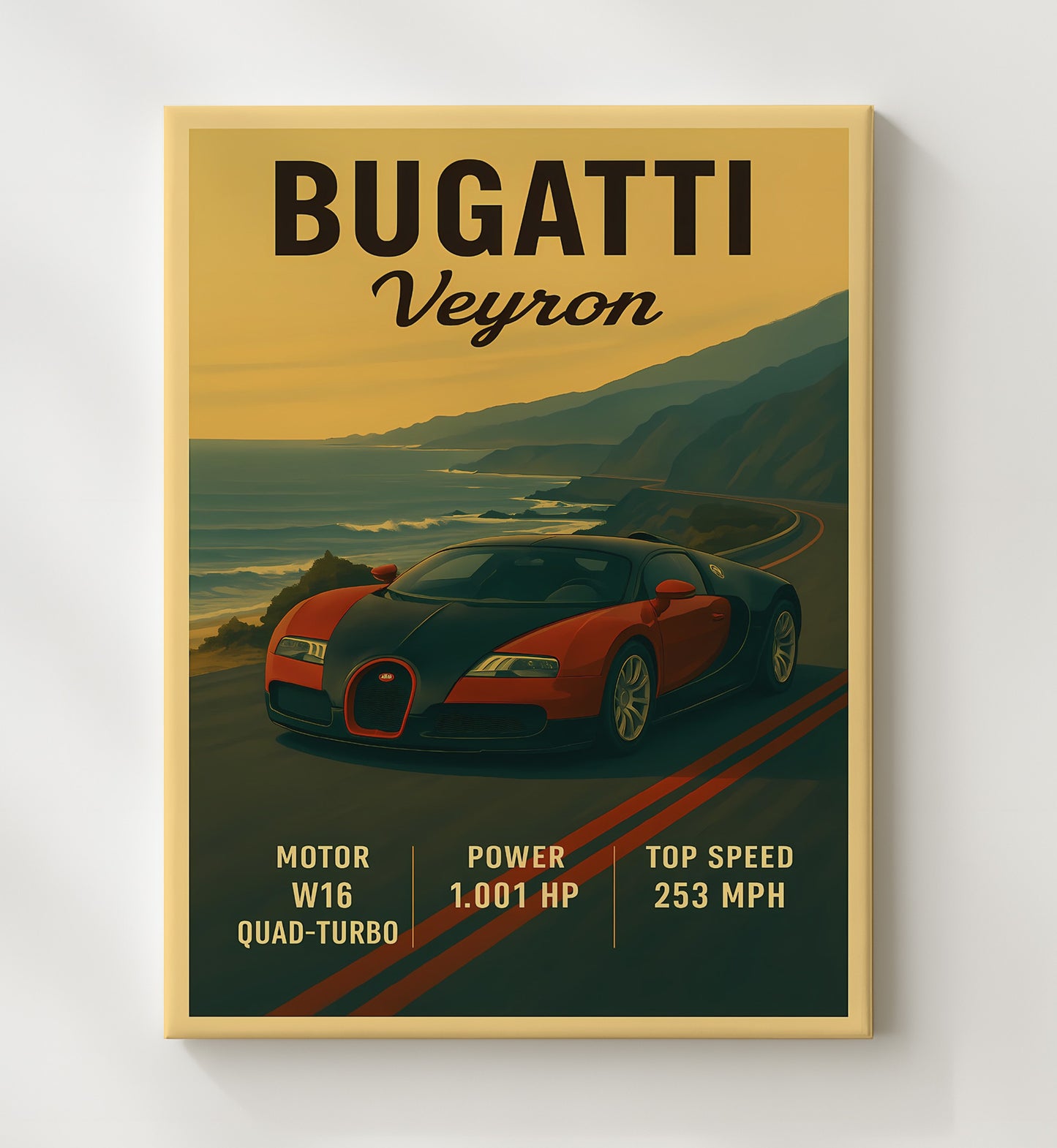 Bugatti Veyron W16 Quad Turbo Pioneer 16x20 Gallery Frame vintage automotive wall art