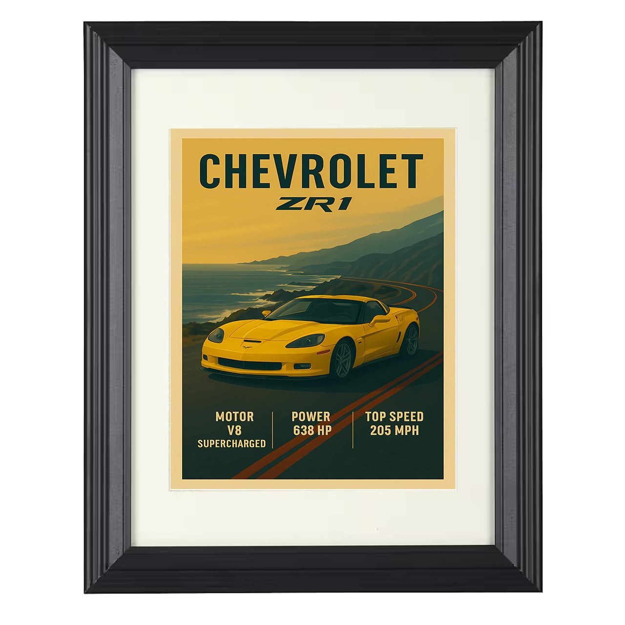 Chevrolet Corvette ZR1 - Supercharged C6 8x10 black framed car print