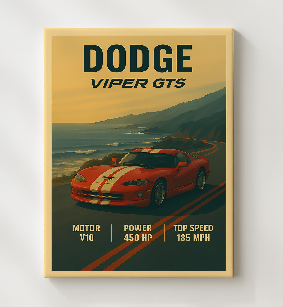 Dodge Viper GTS White Stripe Coupe 16x20 Gallery Frame vintage automotive wall art