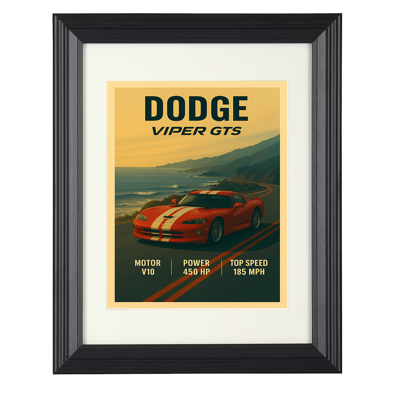 Dodge Viper GTS - White Stripe Coupe 8x10 black framed car print