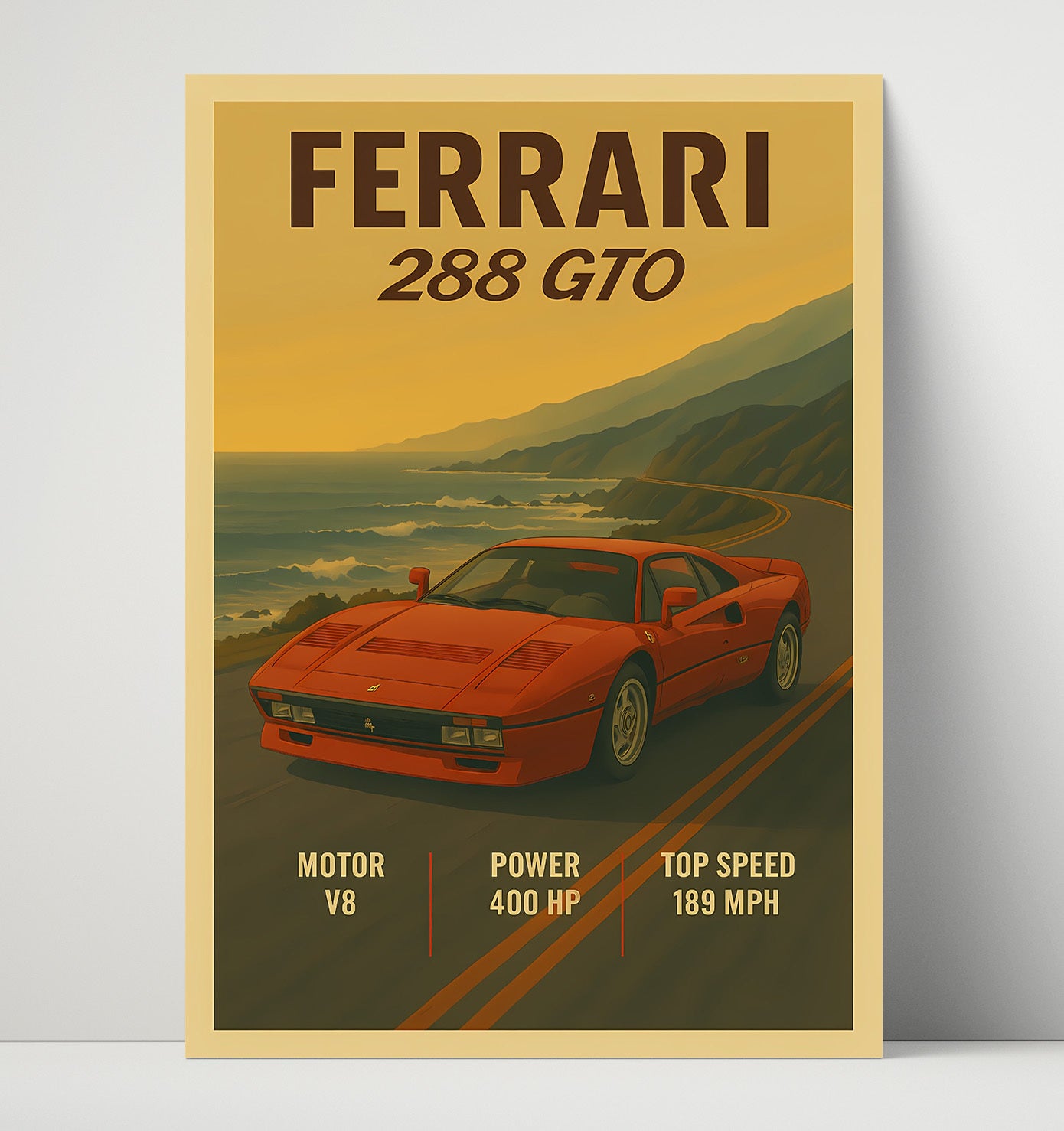 Ferrari 288 GTO Twin Turbo Homologation Coupe Vintage 16x20 Unframed Print automotive wall art print – Automotive Wall Art decor