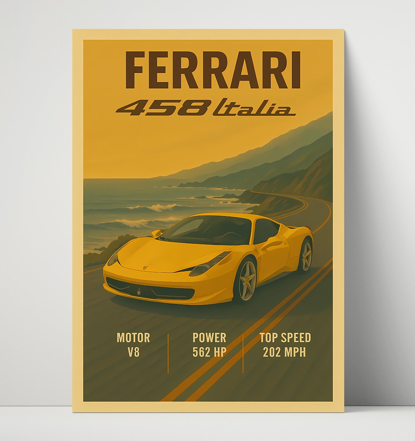 Ferrari 458 Italia Sculpted Side Intake Bodylines Vintage 16x20 Unframed Print automotive wall art print – Automotive Wall Art decor