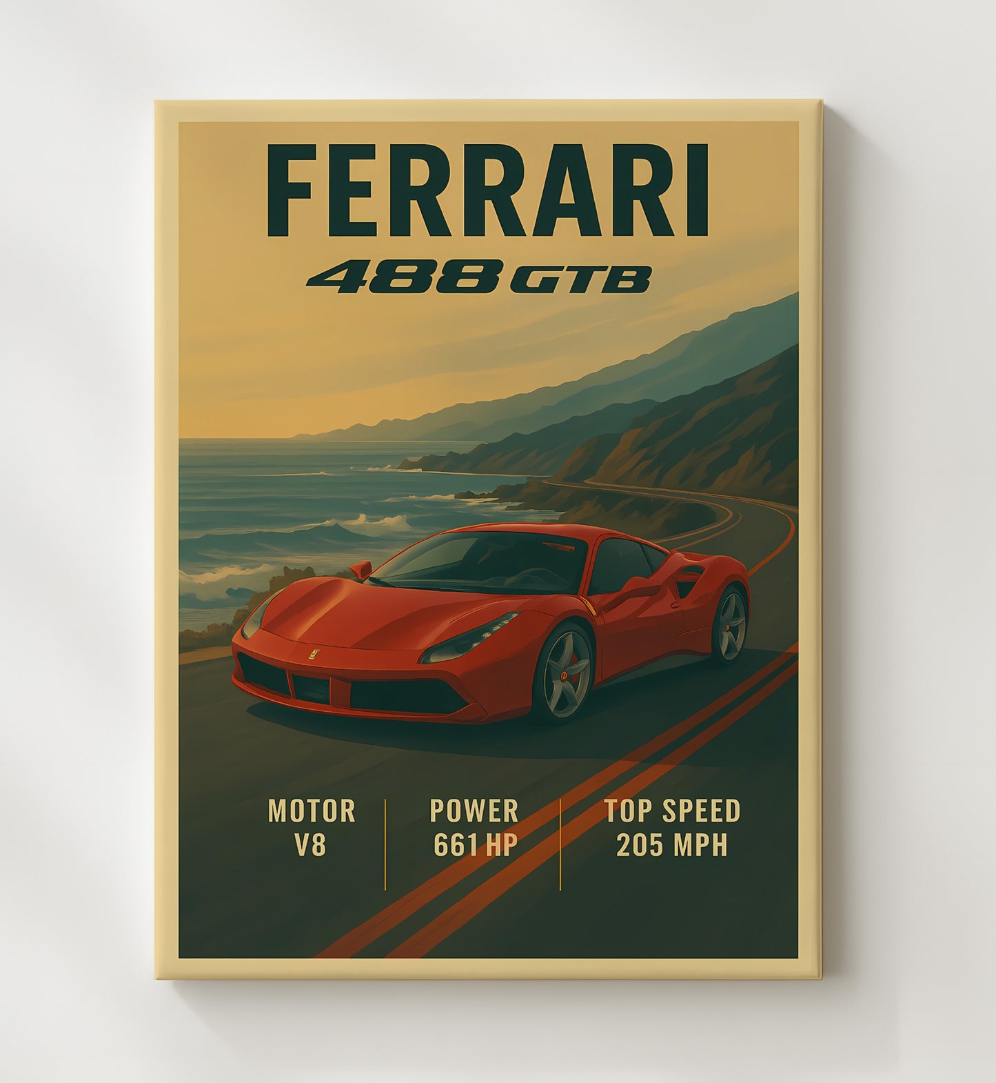 Ferrari 488 GTB Turbocharged V8 Side Scoop 16x20 Gallery Frame vintage automotive wall art