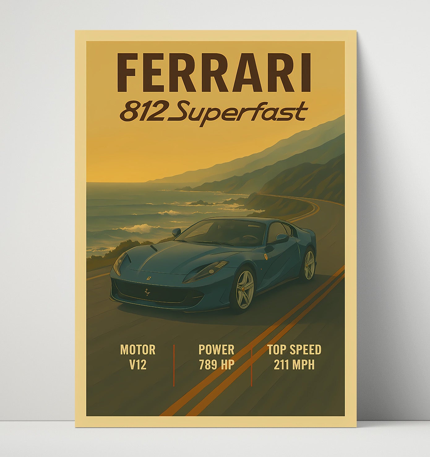 Ferrari 812 Superfast Front Engine V12 Grand Tourer Vintage 16x20 Unframed Print automotive wall art print – Automotive Wall Art decor