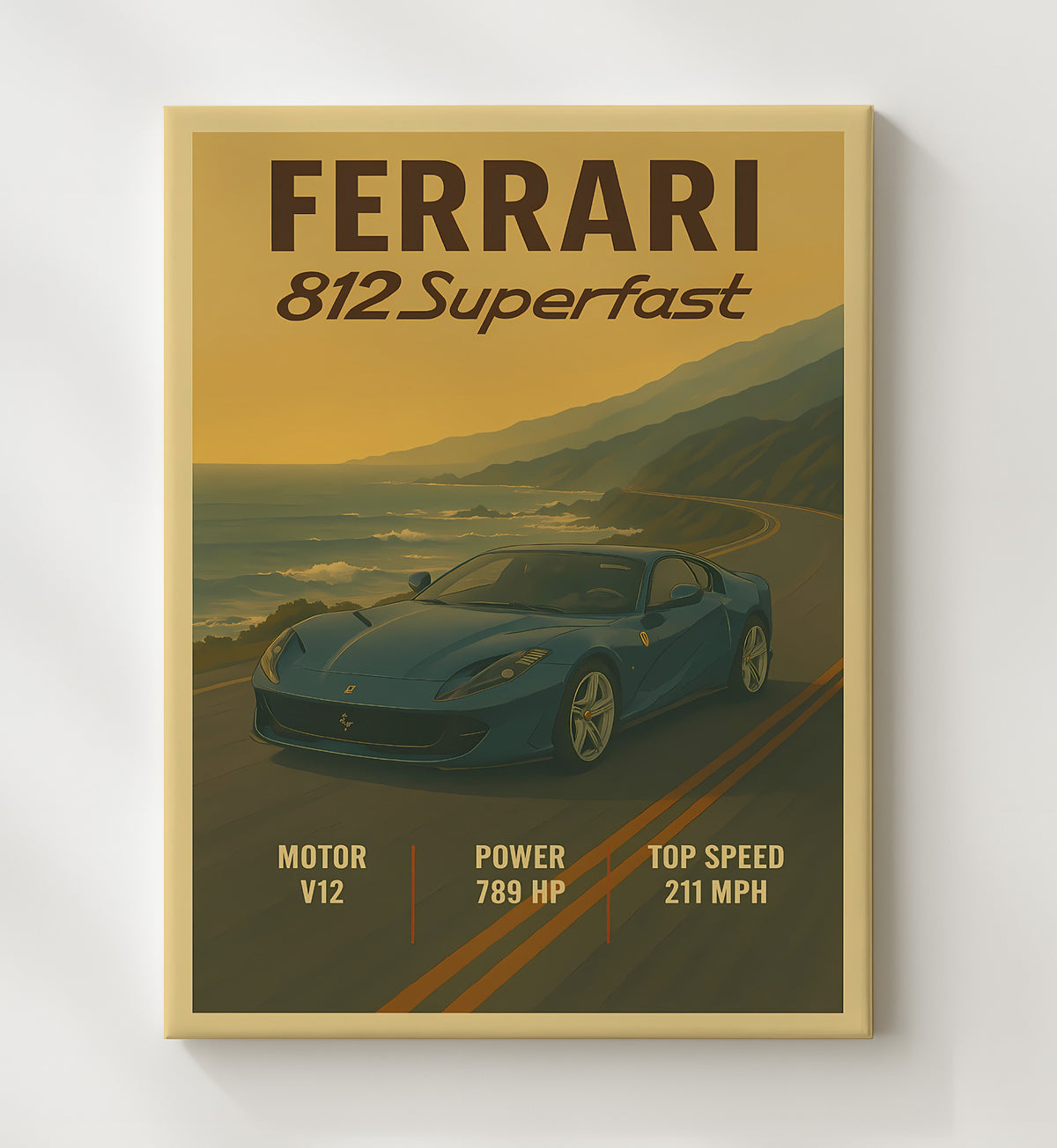 Ferrari 812 Superfast Front Engine V12 Grand Tourer 16x20 Gallery Frame vintage automotive wall art