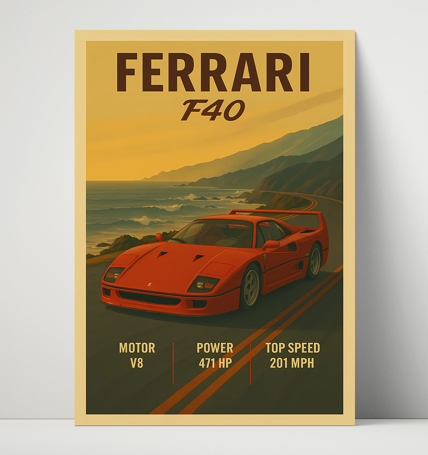 Ferrari F40 Twin Turbo Rear Wing Vintage 16x20 Unframed Print automotive wall art print – Automotive Wall Art decor