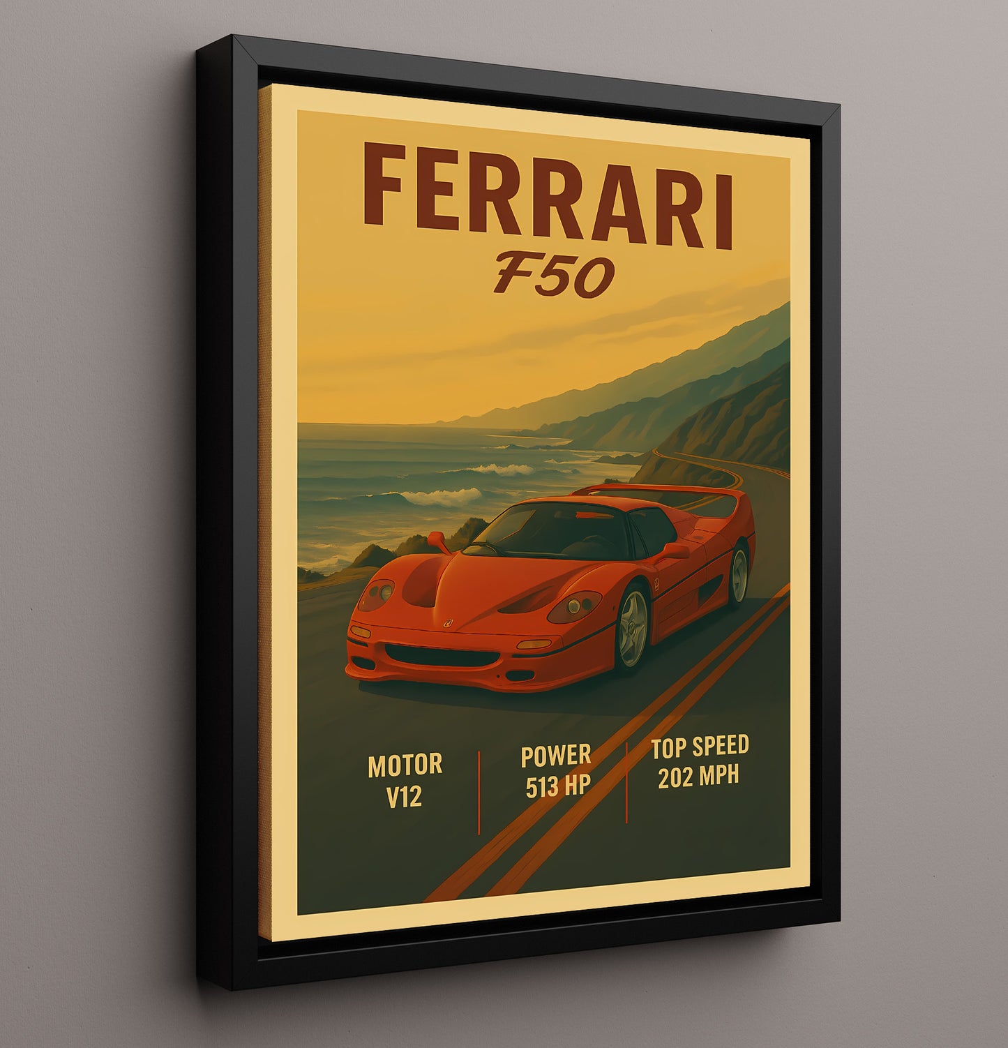 Ferrari F50 Open-Top V12 Road Car 20x24 Canvas vintage automotive wall art