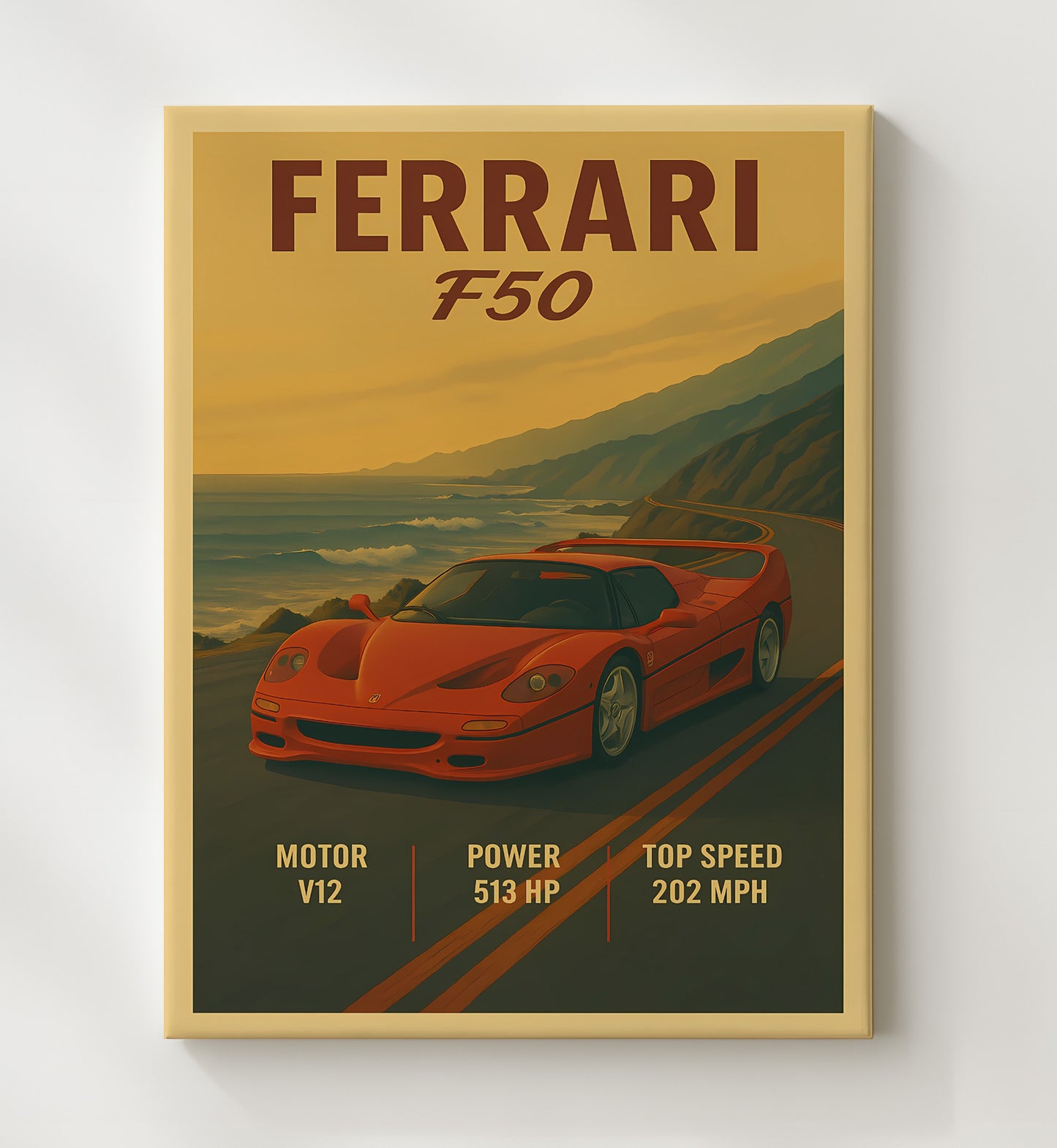 Ferrari F50 Open-Top V12 Road Car 16x20 Gallery Frame vintage automotive wall art