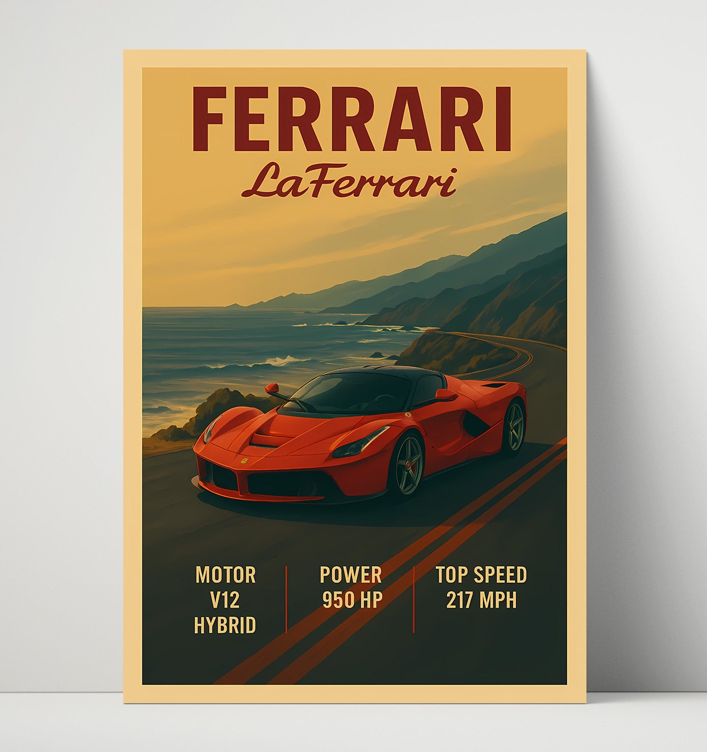 Ferrari LaFerrari Hybrid Hypercar Flagship Vintage 16x20 Unframed Print automotive wall art print – Automotive Wall Art decor