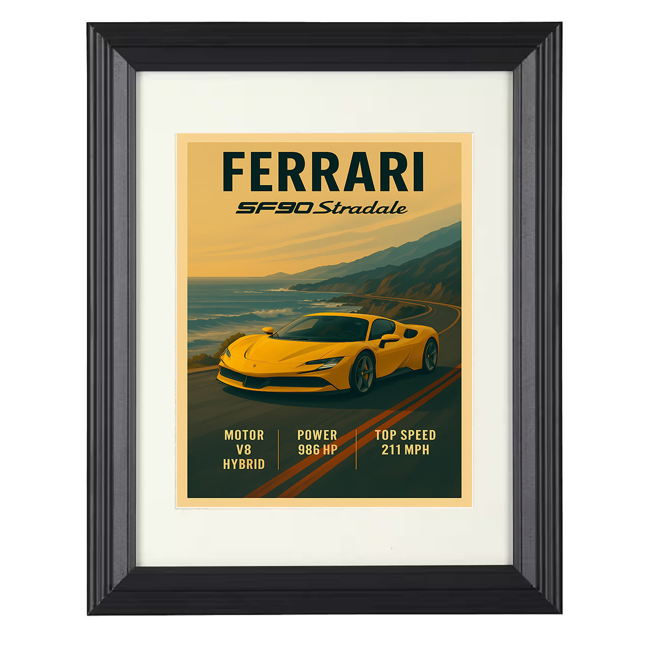 Ferrari SF90 Stradale - Hybrid AWD Performance 8x10 black framed car print