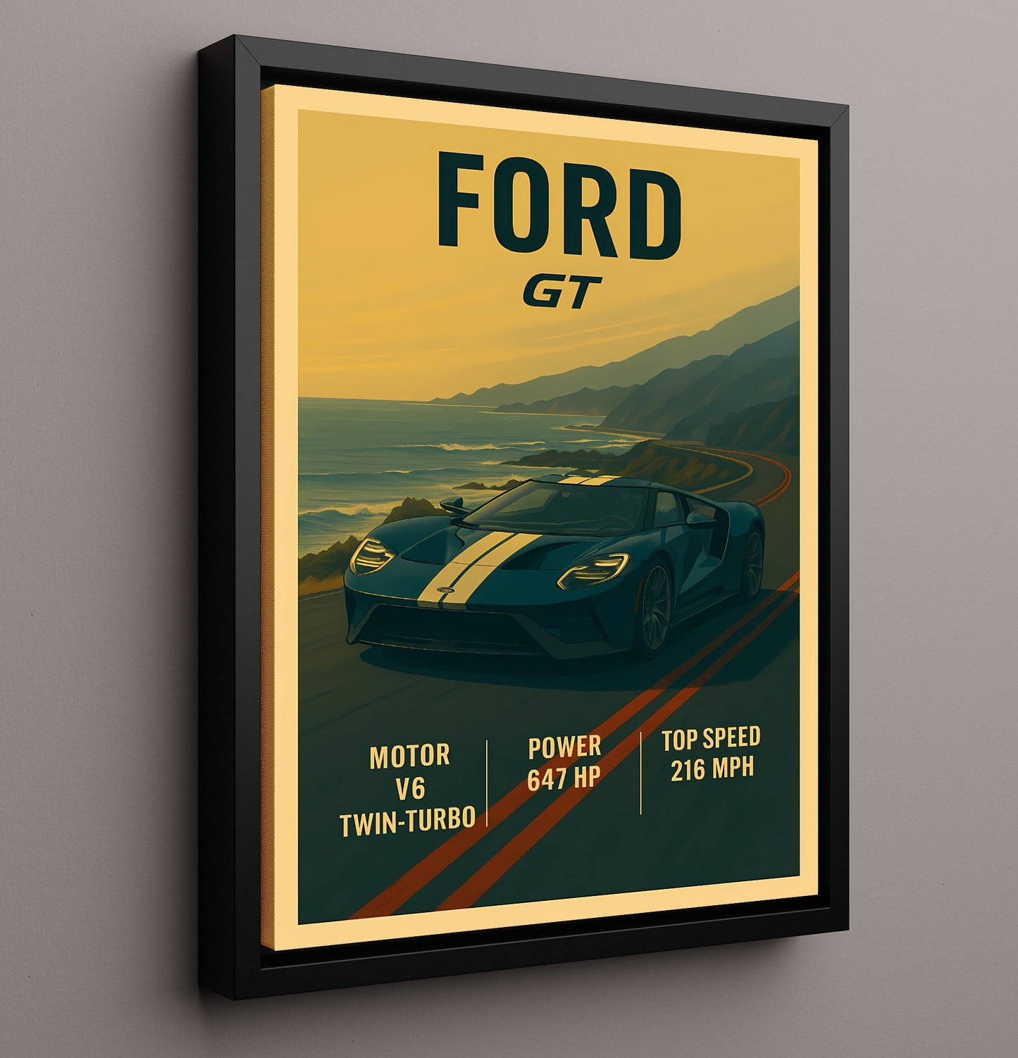 Ford GT Modern Twin-Turbo Supercar 20x24 Canvas vintage automotive wall art