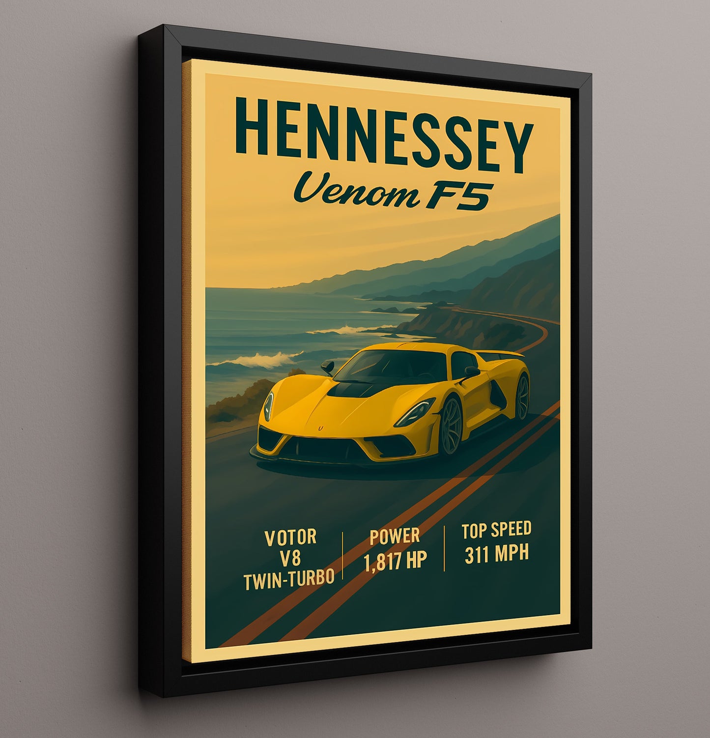 Hennessey Venom F5 1800HP Hypercar 20x24 Canvas vintage automotive wall art