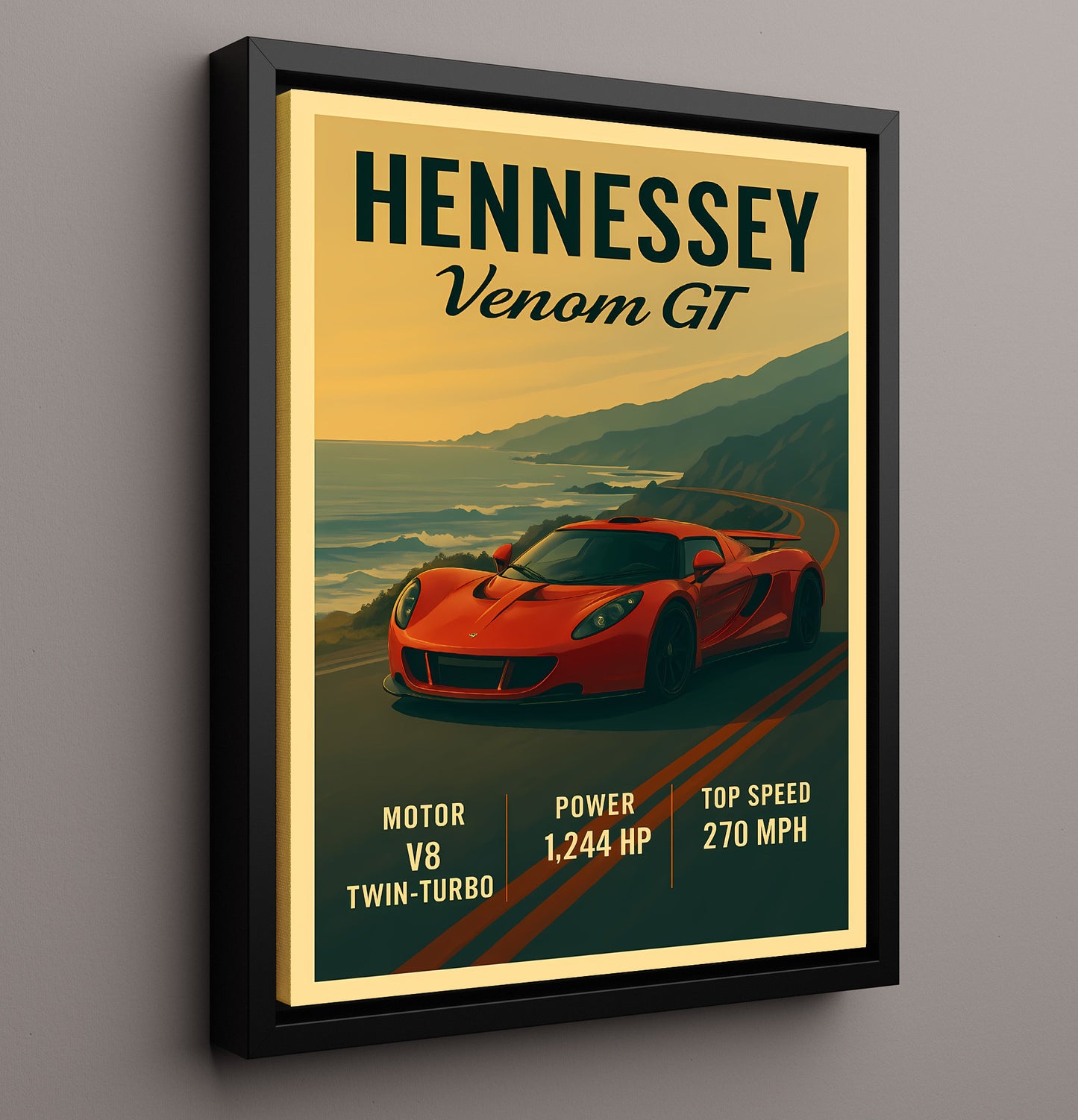 Hennessey Venom GT Twin-Turbo Hypercar 20x24 Canvas vintage automotive wall art