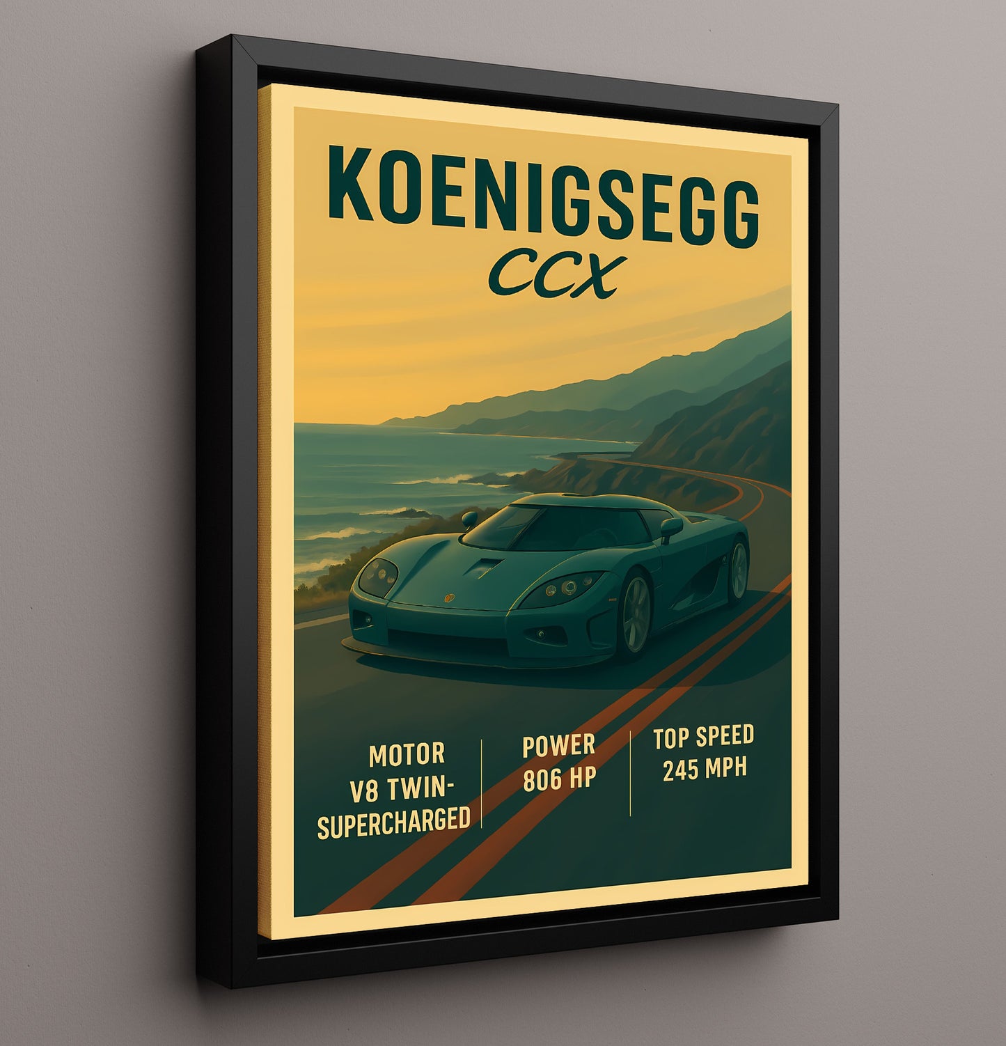 Koenigsegg CCX Twin Supercharged V8 20x24 Canvas vintage automotive wall art
