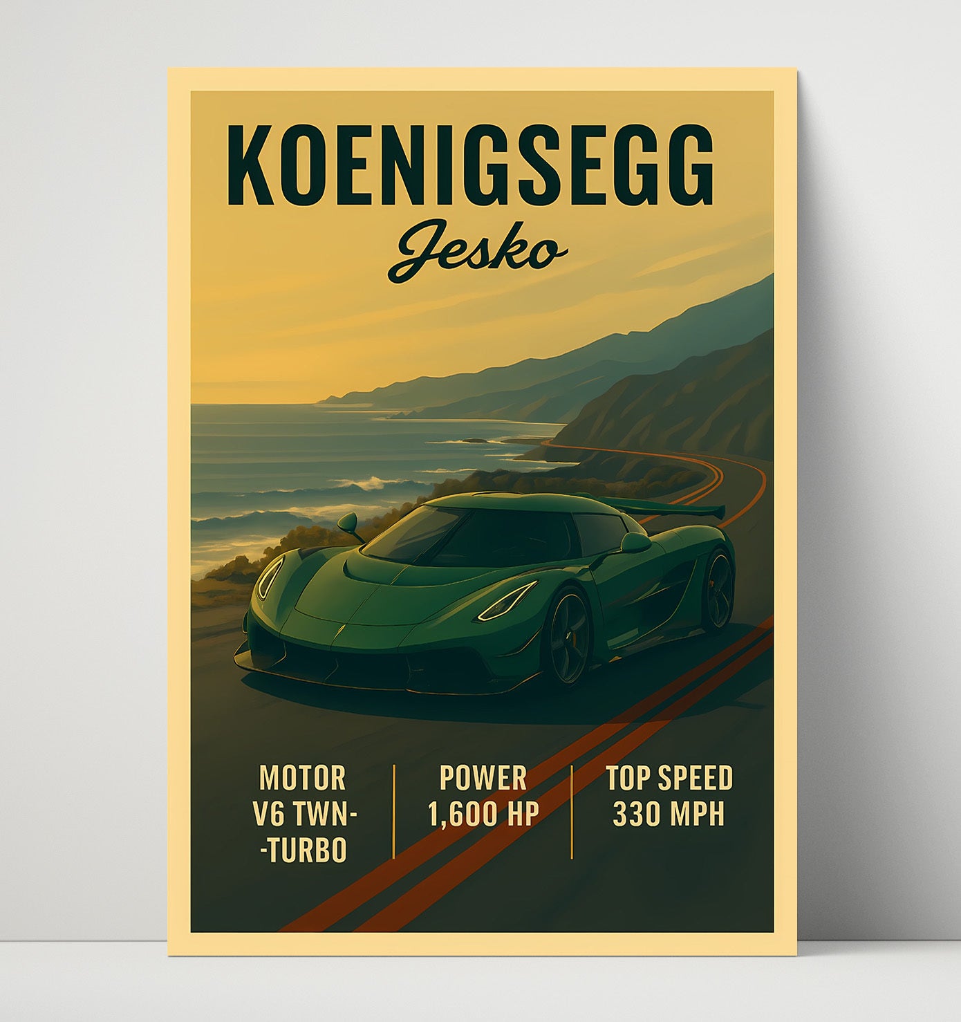 Koenigsegg Jesko 1600HP Hypercar Vintage 16x20 Unframed Print automotive wall art print – Automotive Wall Art decor