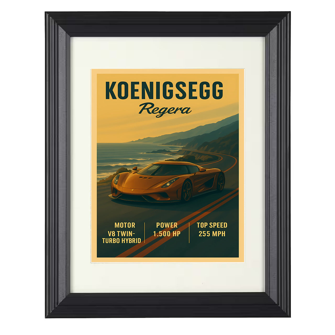 Koenigsegg Regera - Hybrid Hypercar 8x10 black framed car print
