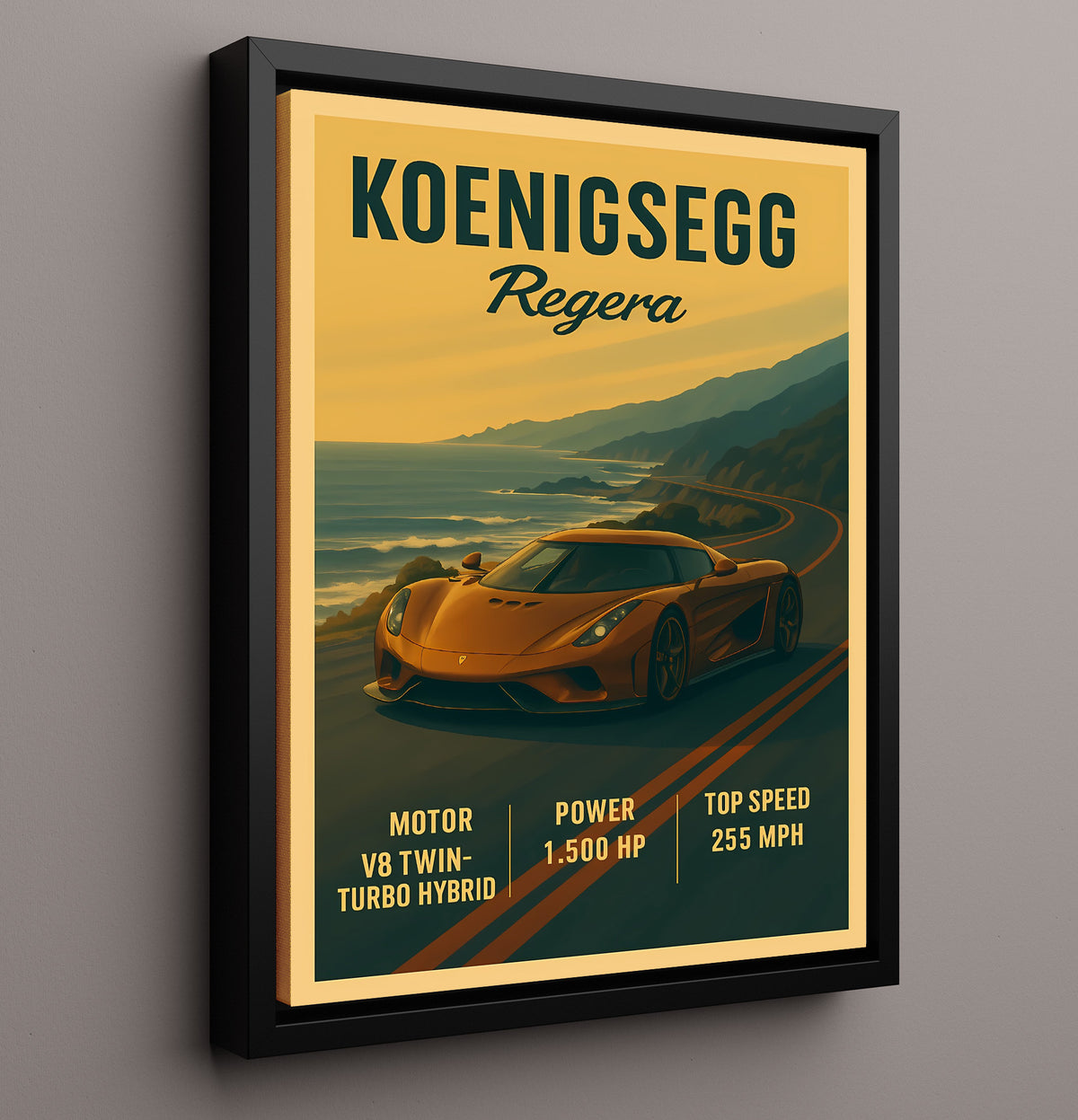 Koenigsegg Regera Hybrid Hypercar 20x24 Canvas vintage automotive wall art