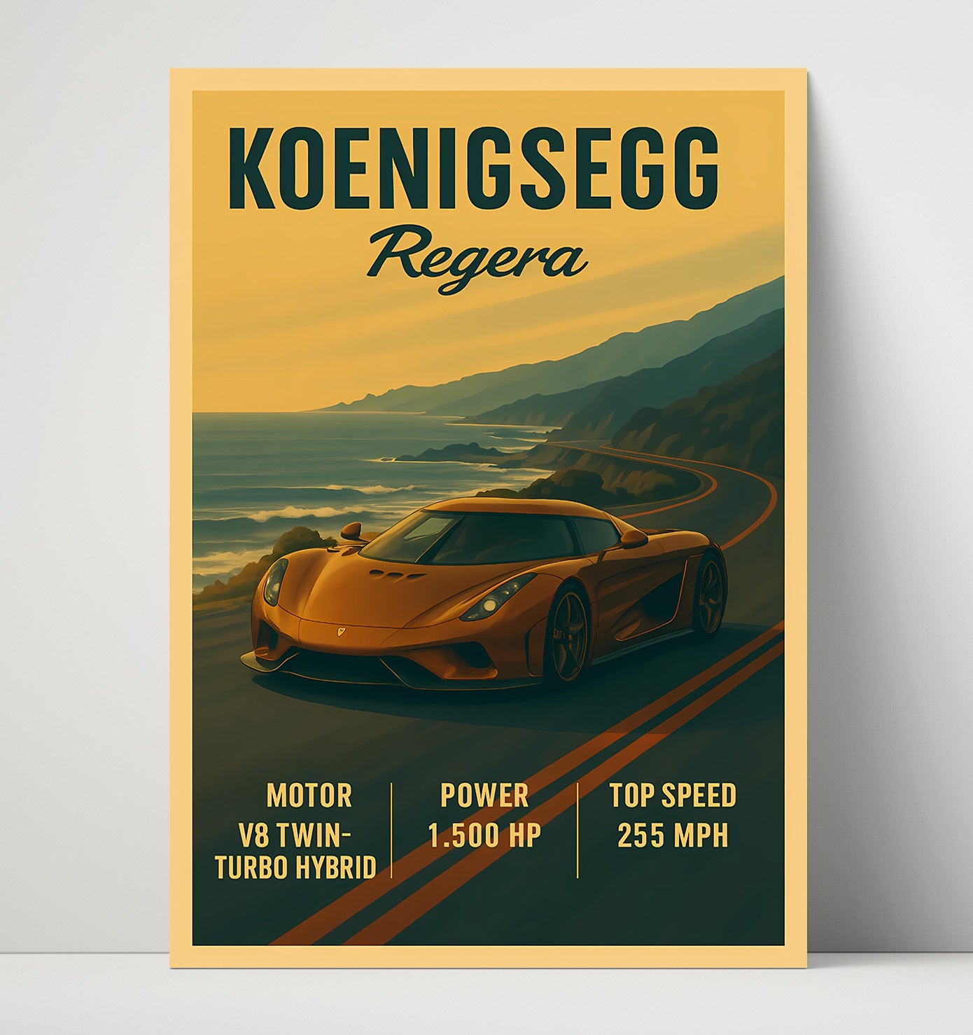 Koenigsegg Regera Hybrid Hypercar Vintage 16x20 Unframed Print automotive wall art print – Automotive Wall Art decor