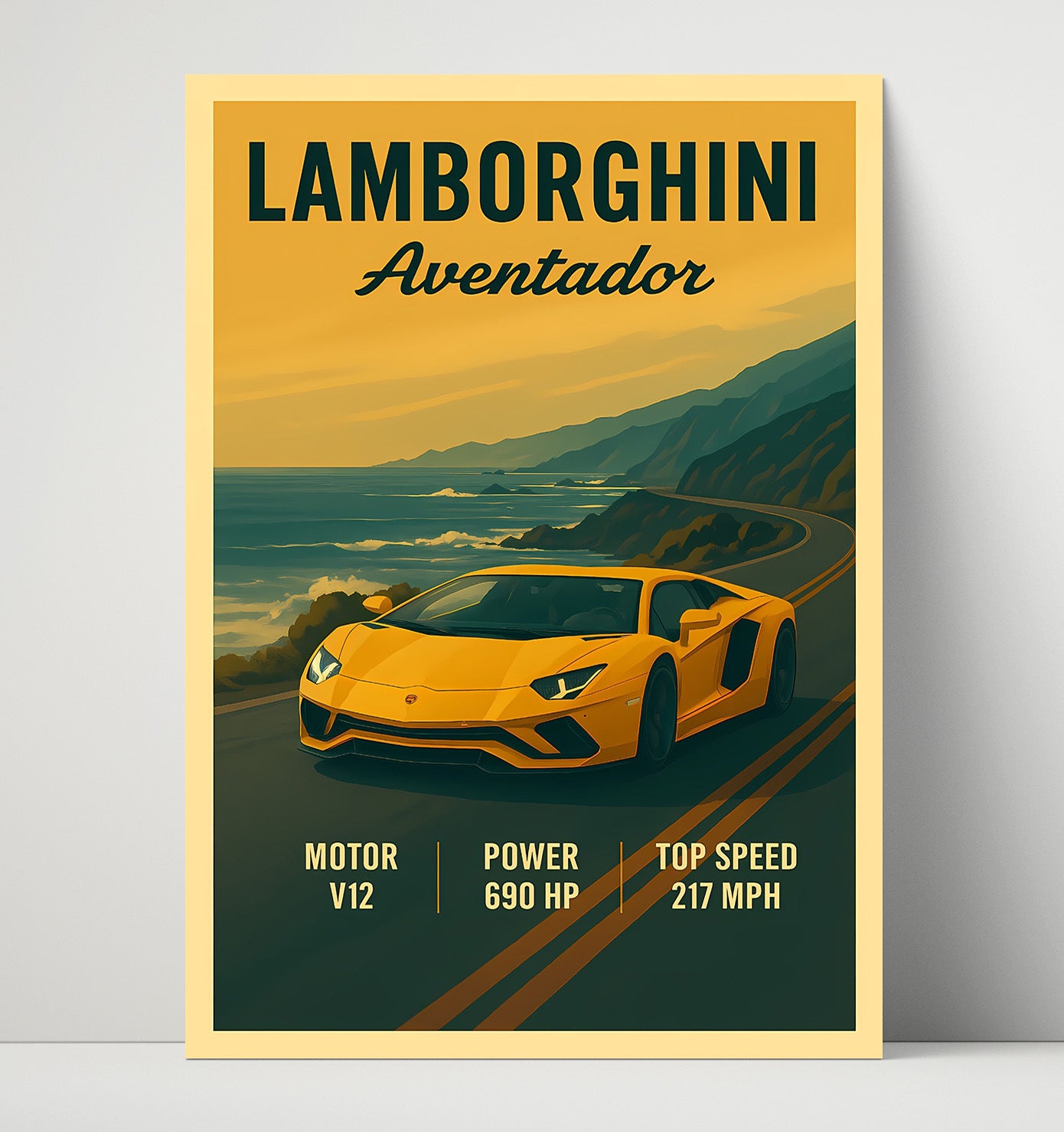 Lamborghini Aventador Y Shape LED V12 Design Vintage 16x20 Unframed Print automotive wall art print – Automotive Wall Art decor