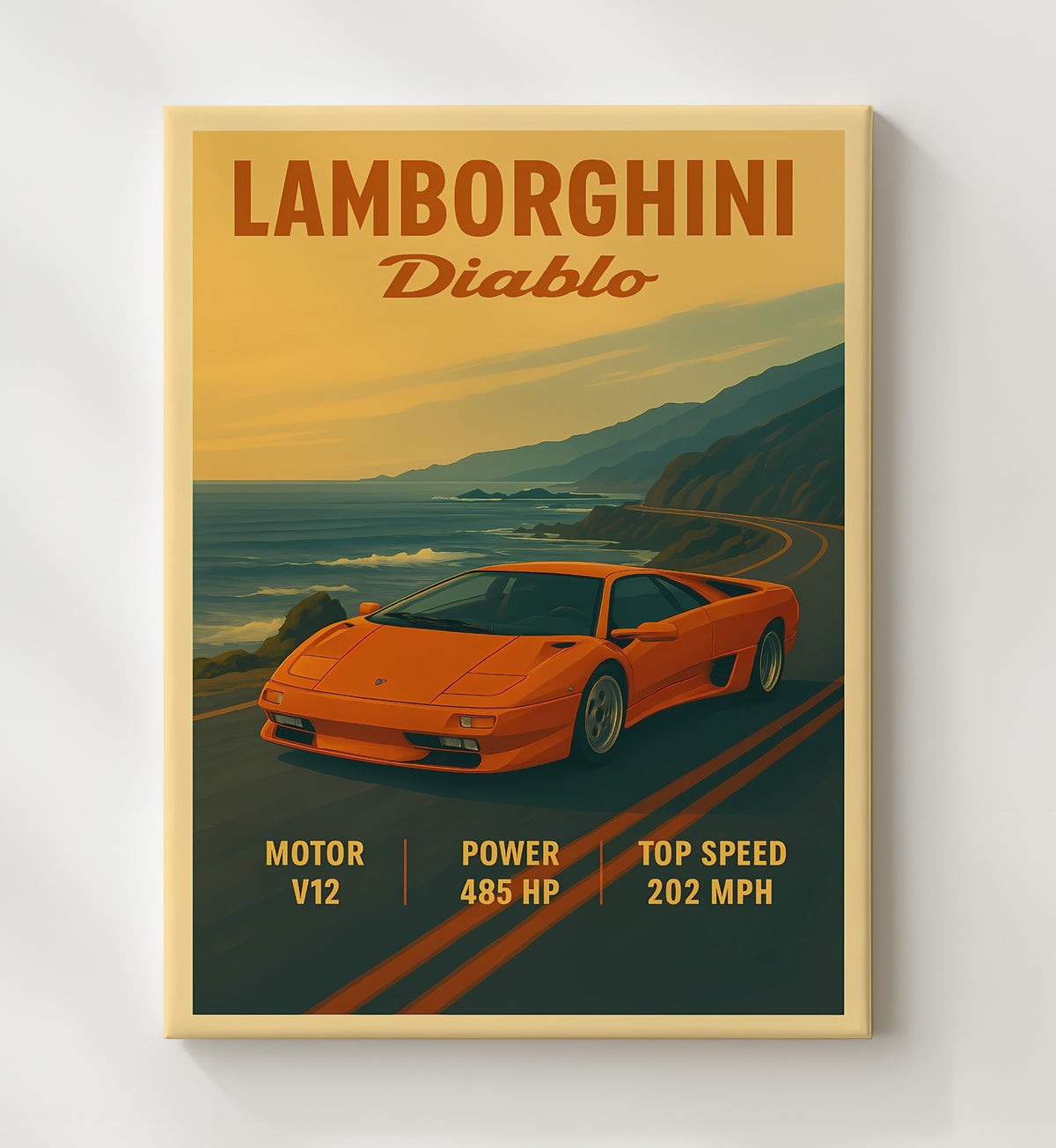 Lamborghini Diablo Pop-Up Headlight Wedge 16x20 Gallery Frame vintage automotive wall art