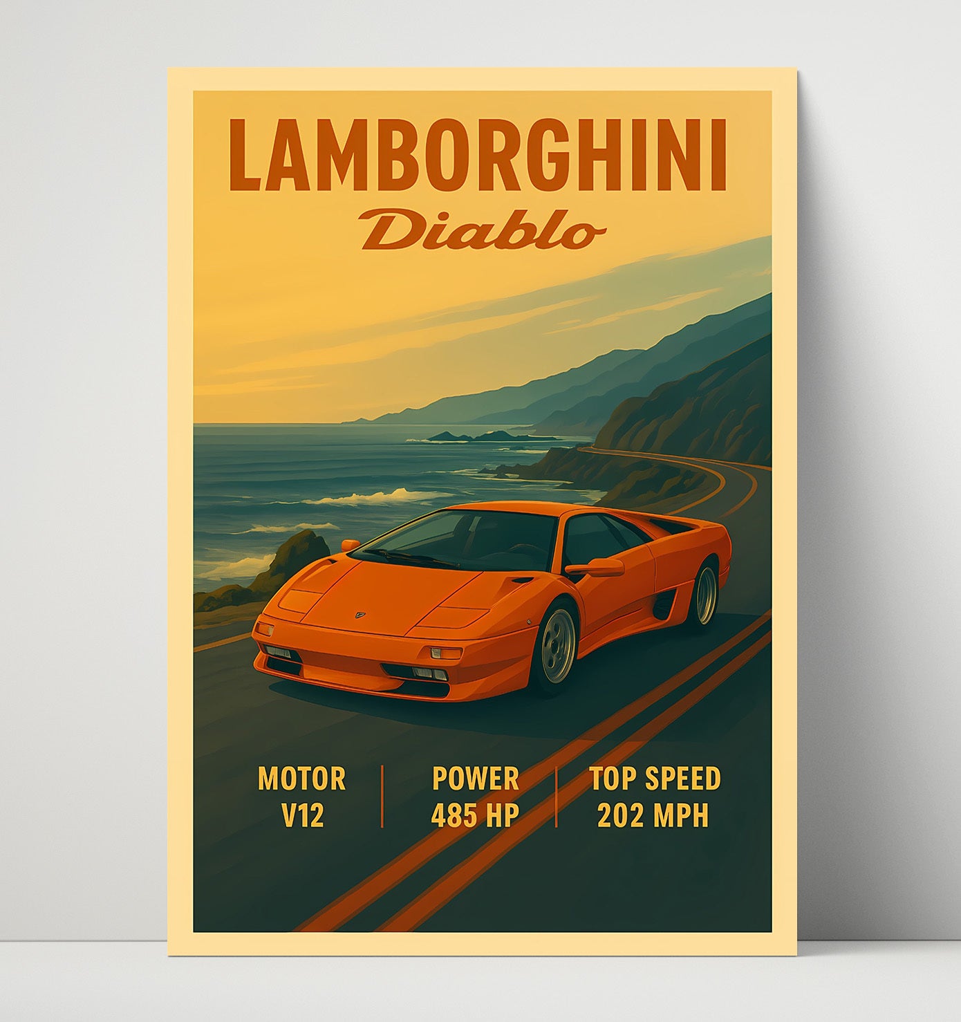 Lamborghini Diablo Pop Up Headlight Wedge Vintage 16x20 Unframed Print automotive wall art print – Automotive Wall Art decor