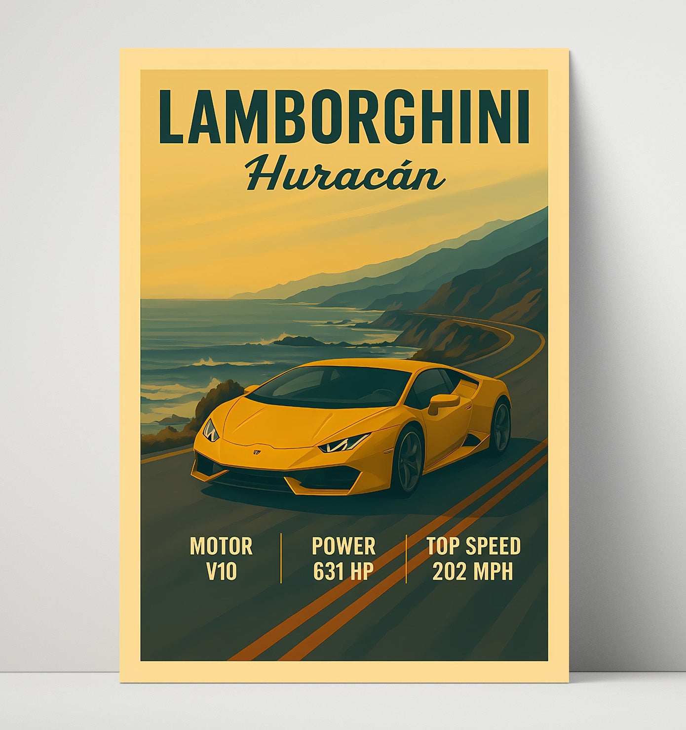 Lamborghini Huracan Sharp LED Angular Nose Vintage 16x20 Unframed Print automotive wall art print – Automotive Wall Art decor