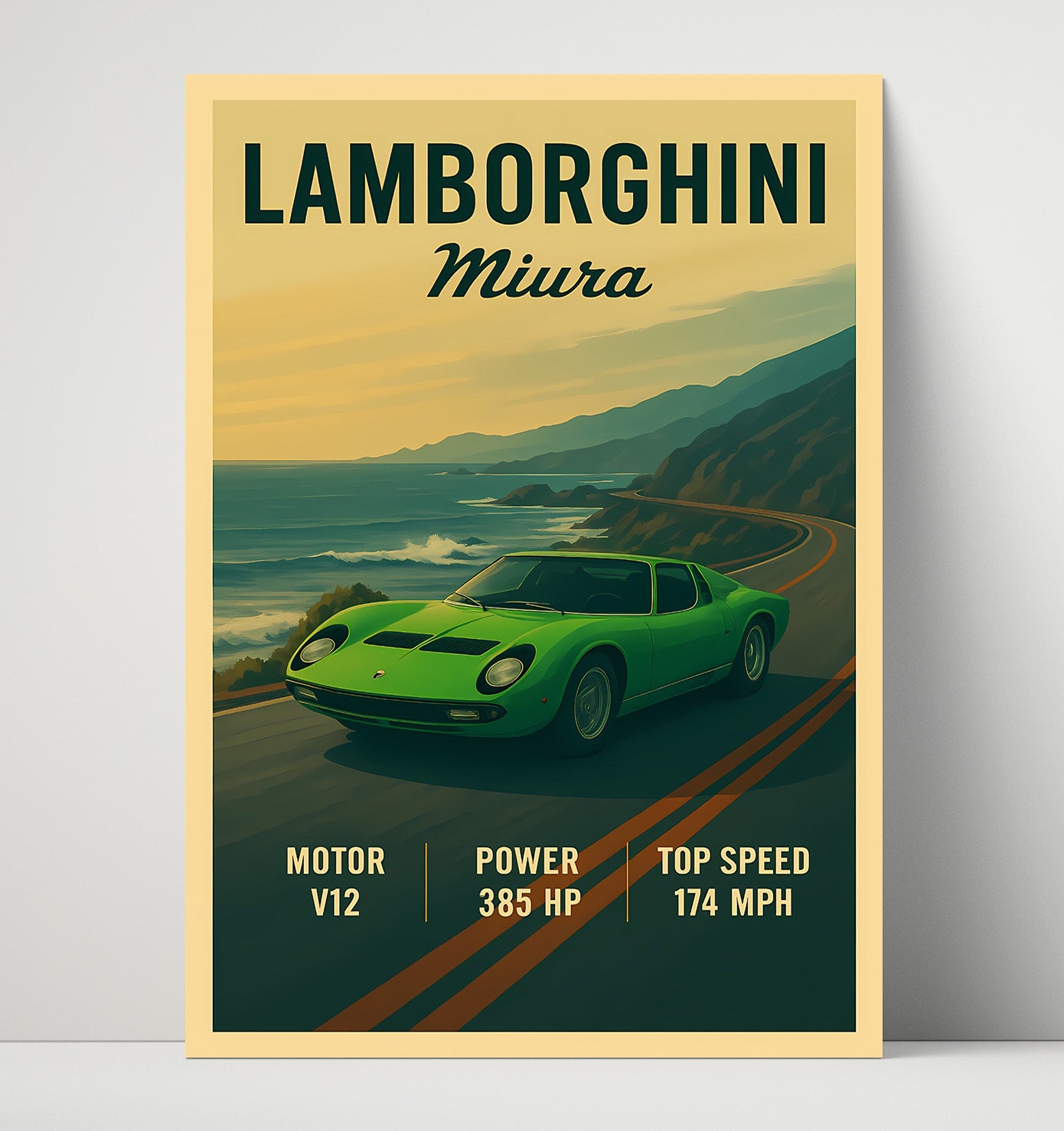 Lamborghini Miura Classic Mid Engine Curves Vintage 16x20 Unframed Print automotive wall art print – Automotive Wall Art decor