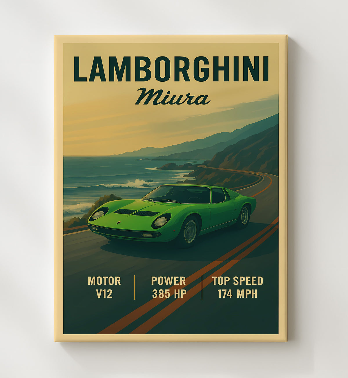 Lamborghini Miura Classic Mid-Engine Curves 16x20 Gallery Frame vintage automotive wall art