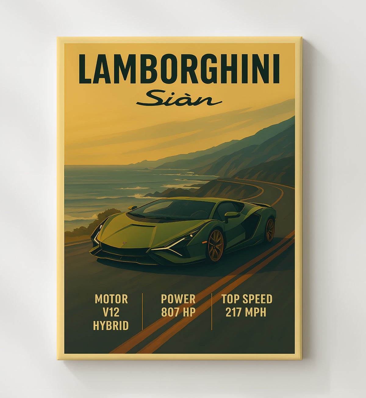 Lamborghini Sian Y Light Hybrid Design 16x20 Gallery Frame vintage automotive wall art