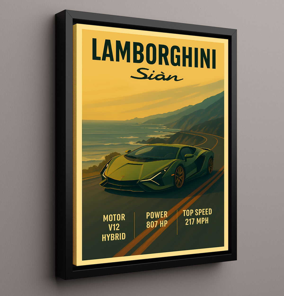 Lamborghini Sian Y Light Hybrid Design 20x24 Canvas vintage automotive wall art