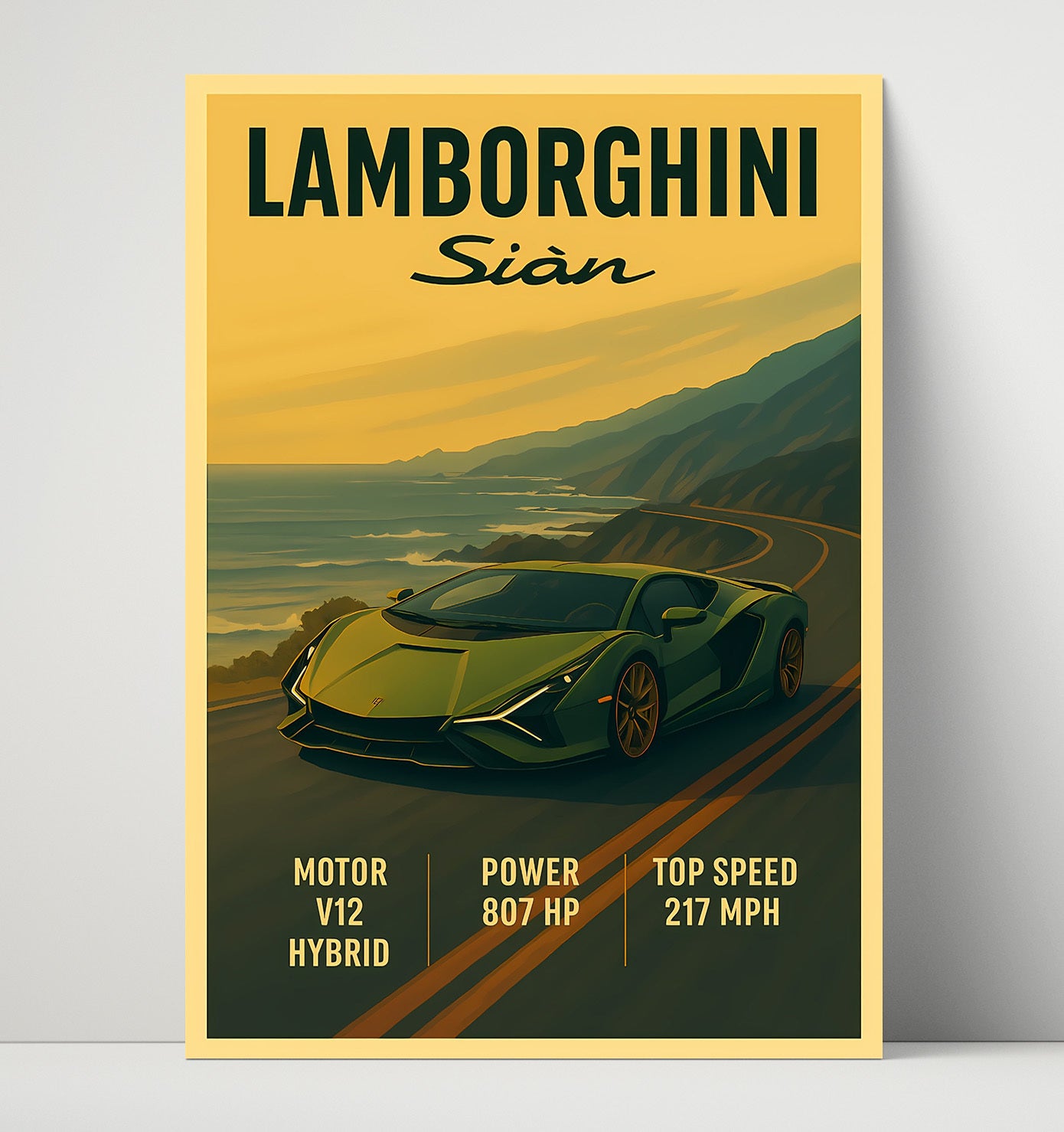 Lamborghini Sian Y Light Hybrid Design Vintage 16x20 Unframed Print automotive wall art print – Automotive Wall Art decor