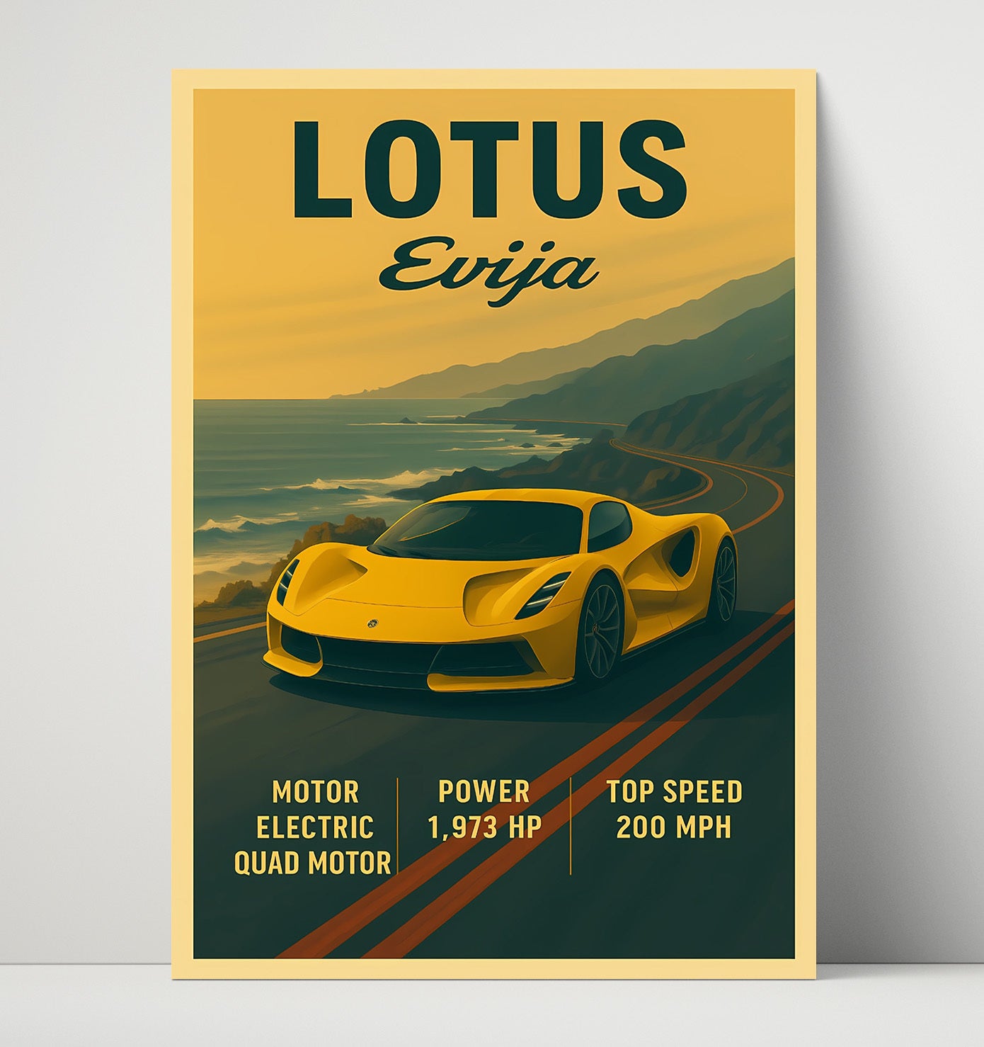 Lotus Evija Electric Hypercar Vintage 16x20 Unframed Print automotive wall art print – Automotive Wall Art decor
