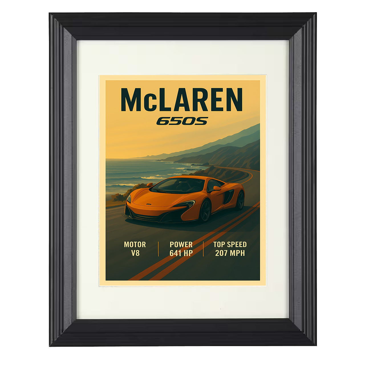 McLaren 650S - Sculpted Intake Side Profile 8x10 black framed car print