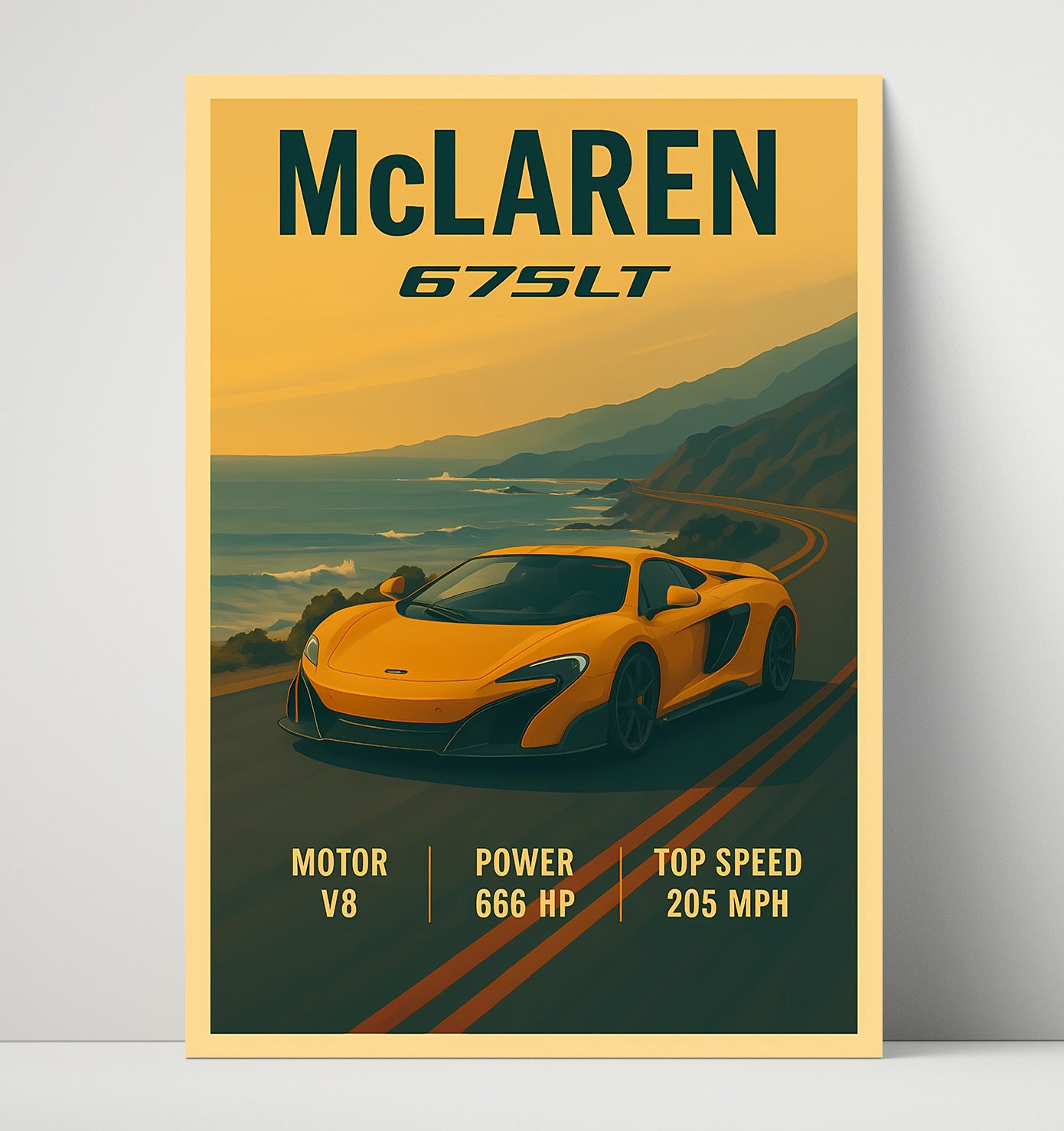 McLaren 675LT Longtail Lightweight Track Focus Vintage 16x20 Unframed Print automotive wall art print – Automotive Wall Art decor