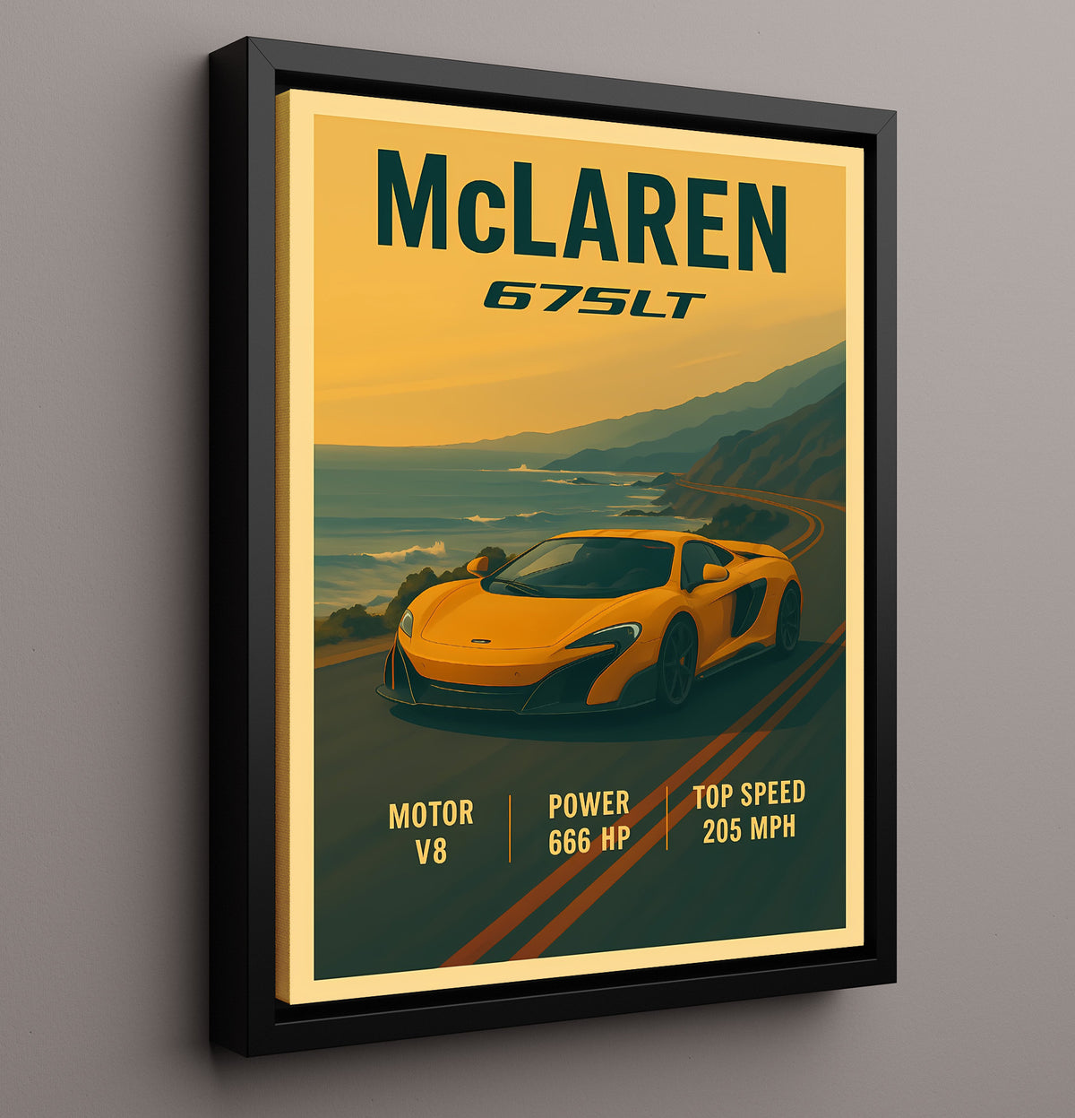 McLaren 675LT Longtail Lightweight Track Focus 20x24 Canvas vintage automotive wall art
