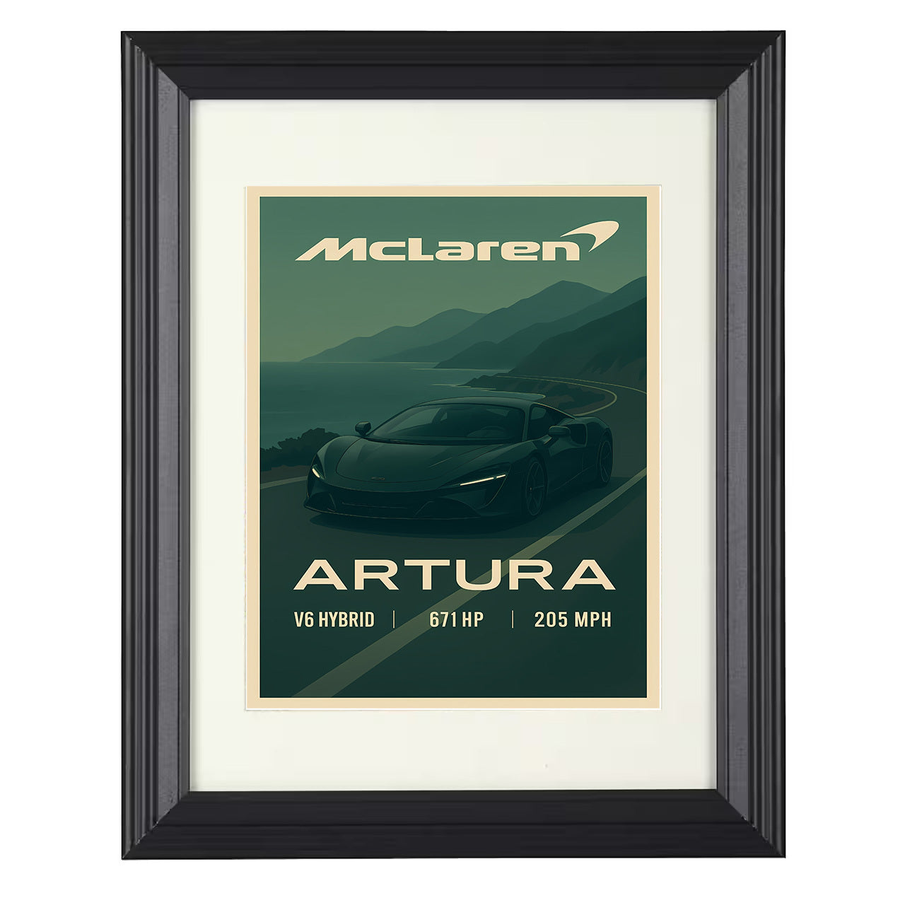 McLaren Artura - Hybrid V6 Modern Platform 8x10 black framed car print