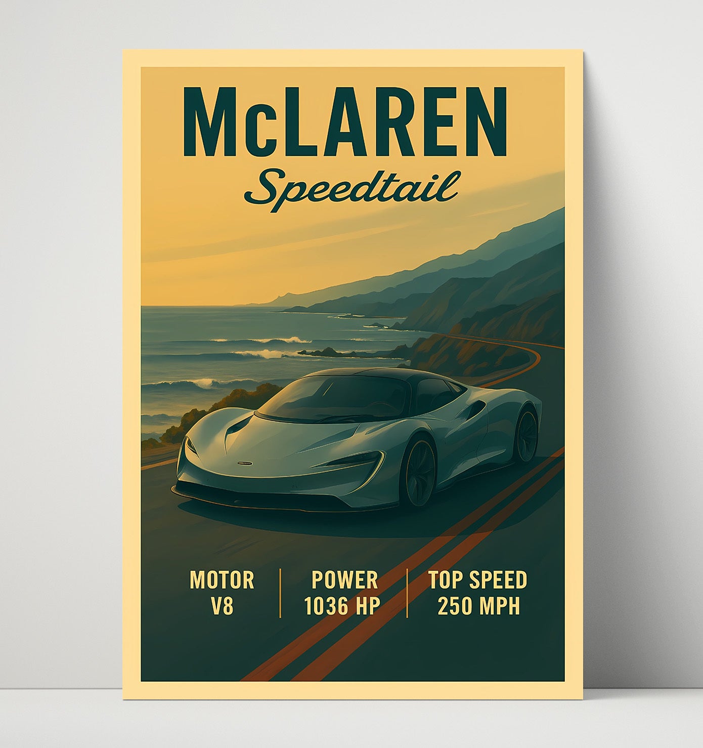 McLaren Speedtail Hyper GT Longtail Design Vintage 16x20 Unframed Print automotive wall art print – Automotive Wall Art decor