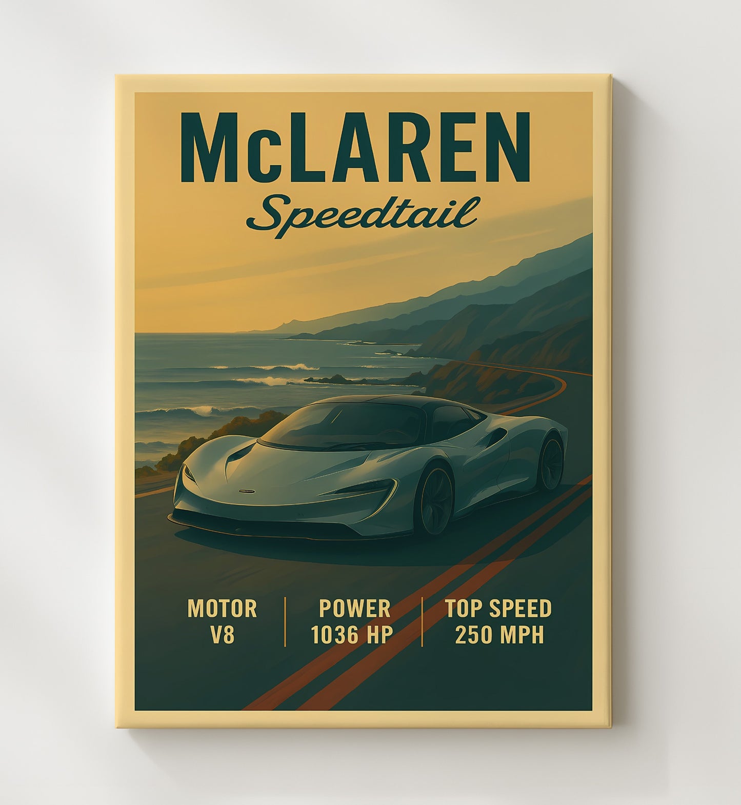 McLaren Speedtail Hyper GT Longtail Design 16x20 Gallery Frame vintage automotive wall art