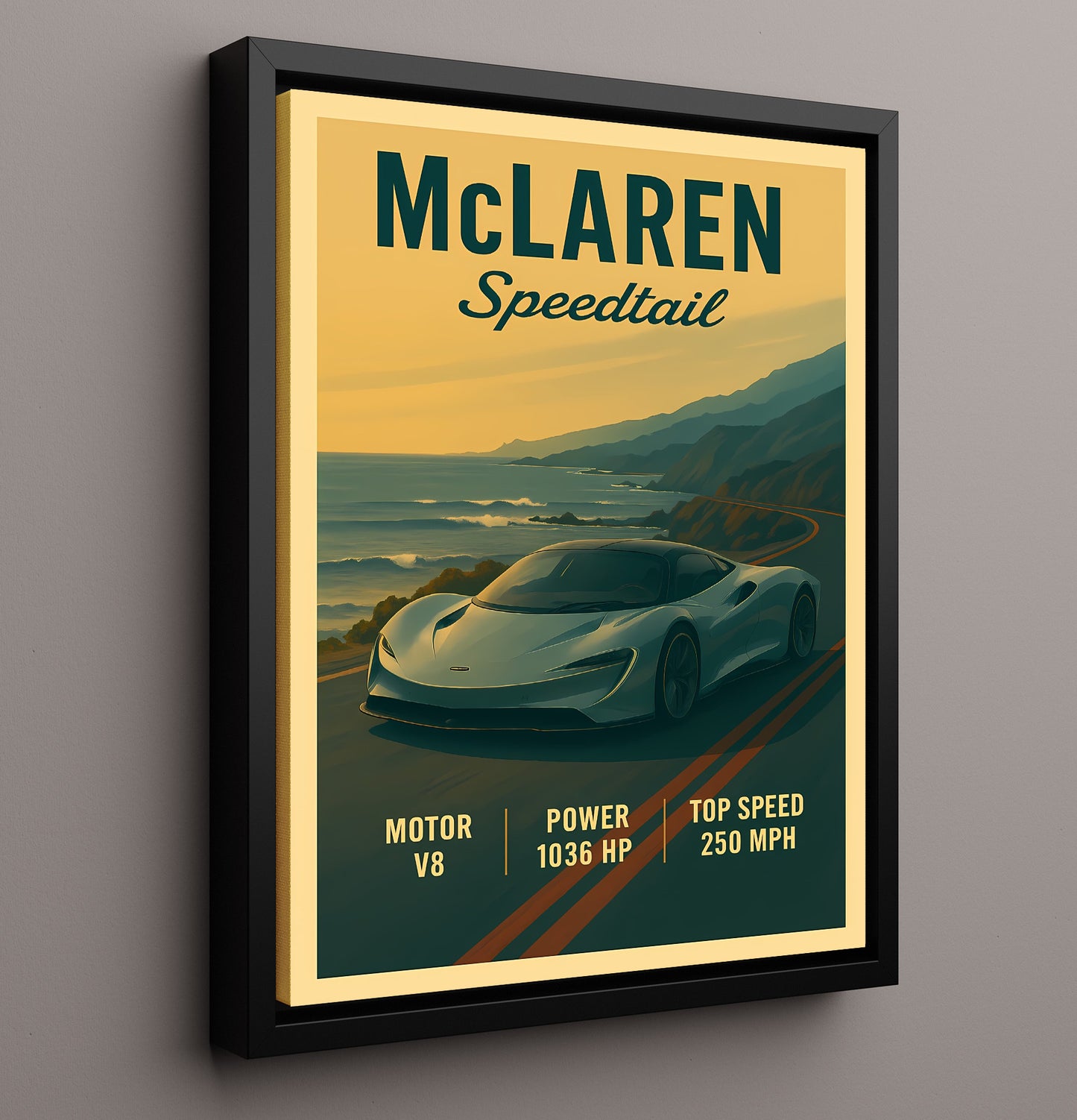 McLaren Speedtail Hyper GT Longtail Design 20x24 Canvas vintage automotive wall art