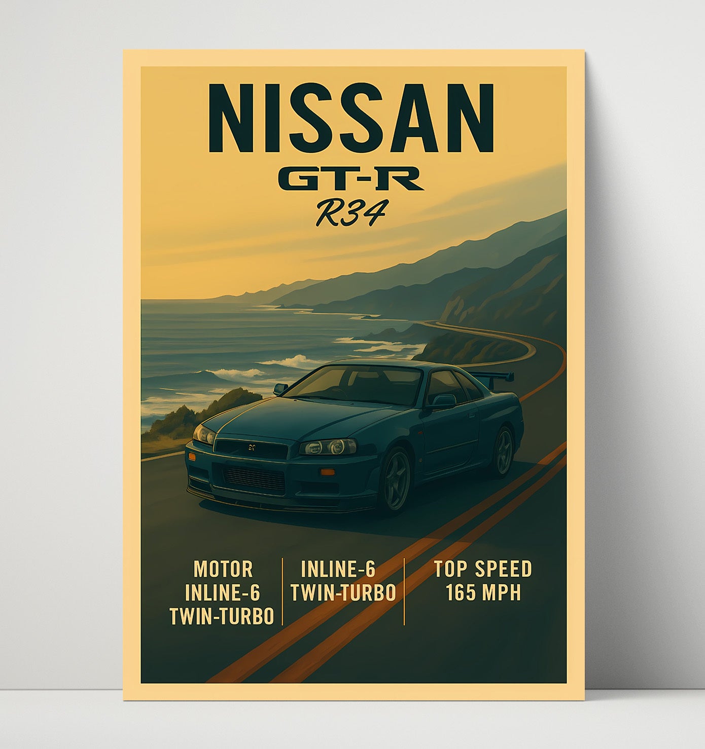 Nissan GT R R34 JDM Legend Vintage 16x20 Unframed Print automotive wall art print – Automotive Wall Art decor